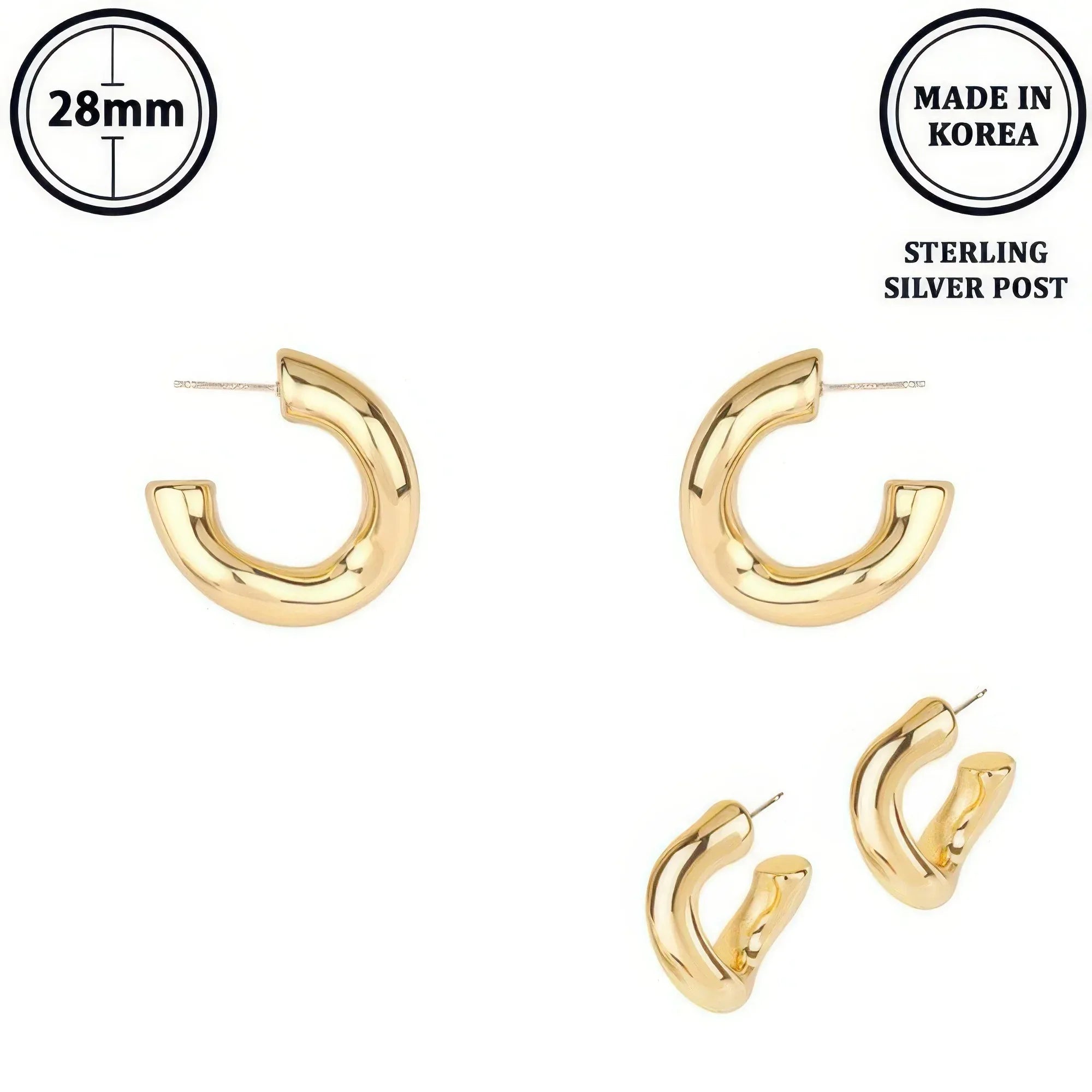 Flash-plated Tubed C-hoop Earrings | Mixtshop LLC Main image