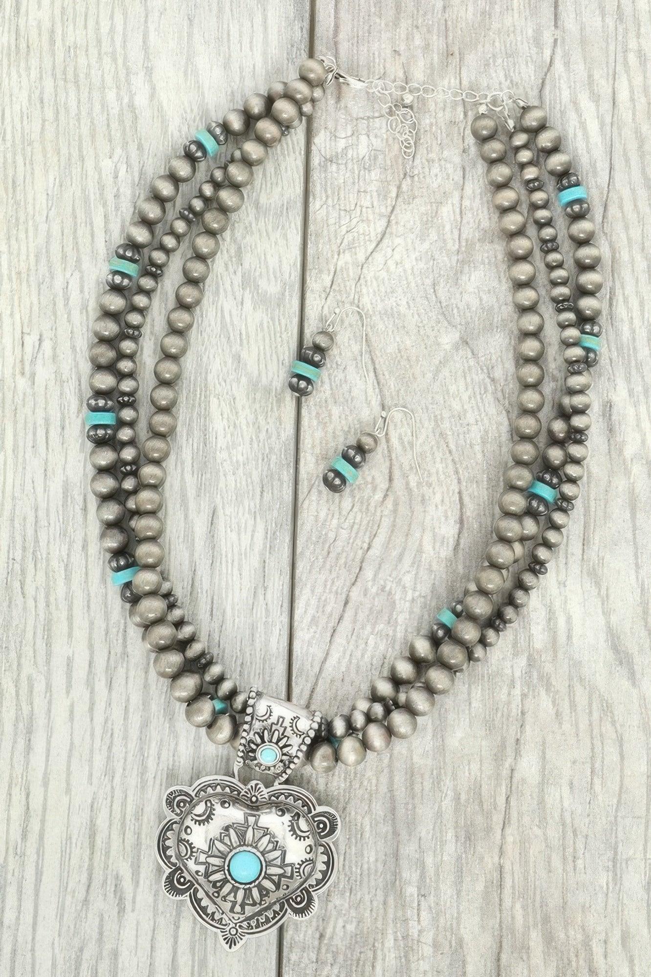 Western Turquoise Heart Pendant Necklace Set | Mixtshop LLC Main image