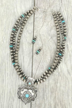 Western Turquoise Heart Pendant Necklace Set | Mixtshop LLC