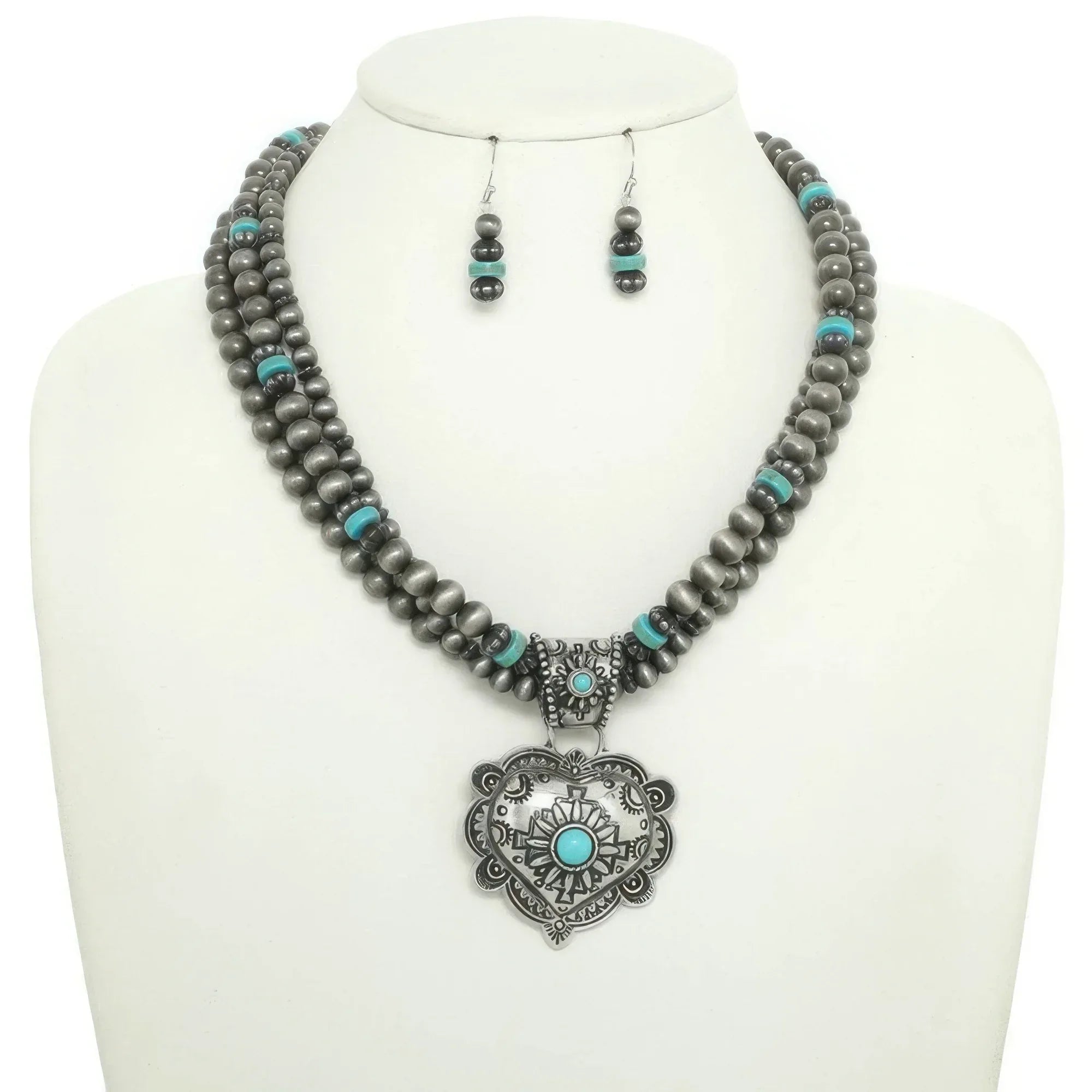 Western Turquoise Heart Pendant Necklace Set | Mixtshop LLC
