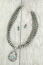 Western Floral Turquoise Pendant Necklace Set | Mixtshop LLC