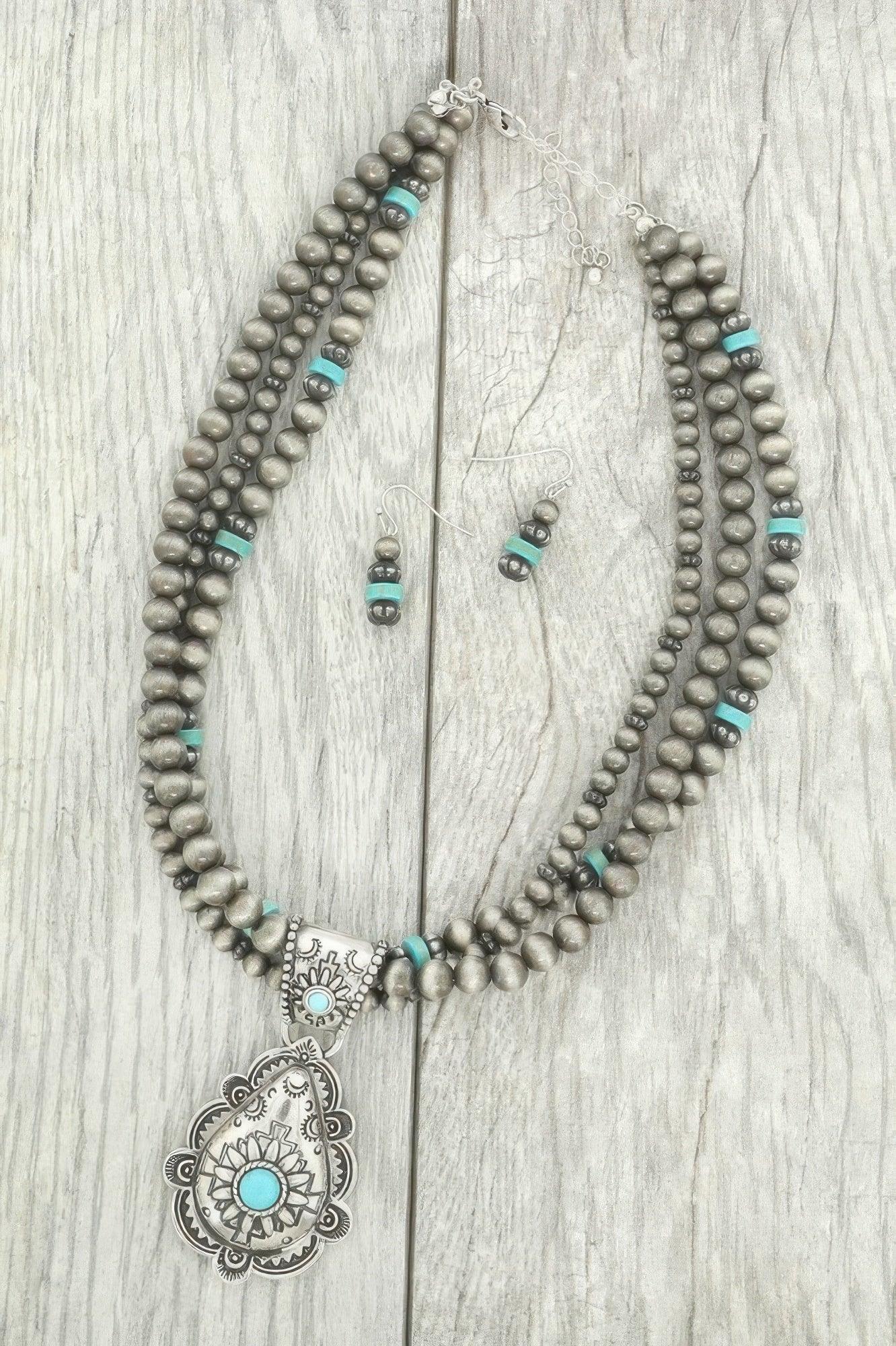 Western Floral Turquoise Pendant Necklace Set | Mixtshop LLC