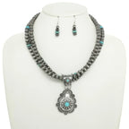 Western Floral Turquoise Pendant Necklace Set | Mixtshop LLC