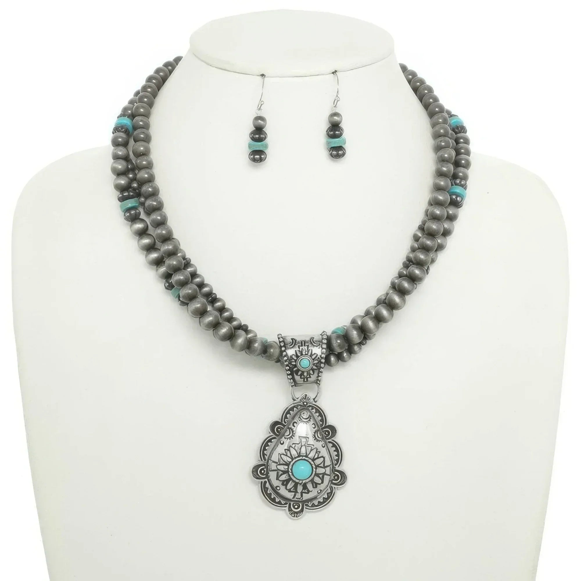 Western Floral Turquoise Pendant Necklace Set | Mixtshop LLC