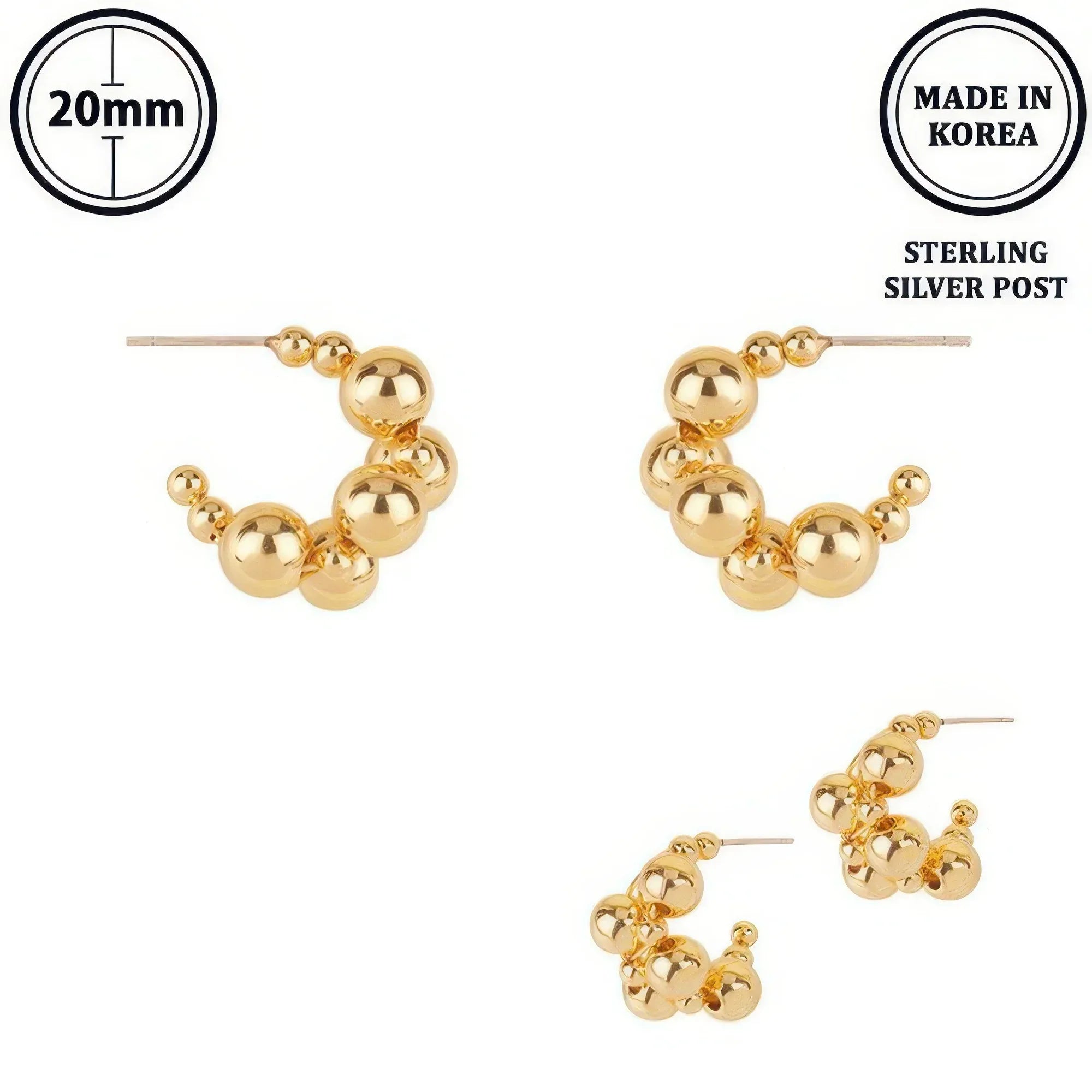 Flash-plated Beaded Ball Hoop Earrings | Mixtshop LLC