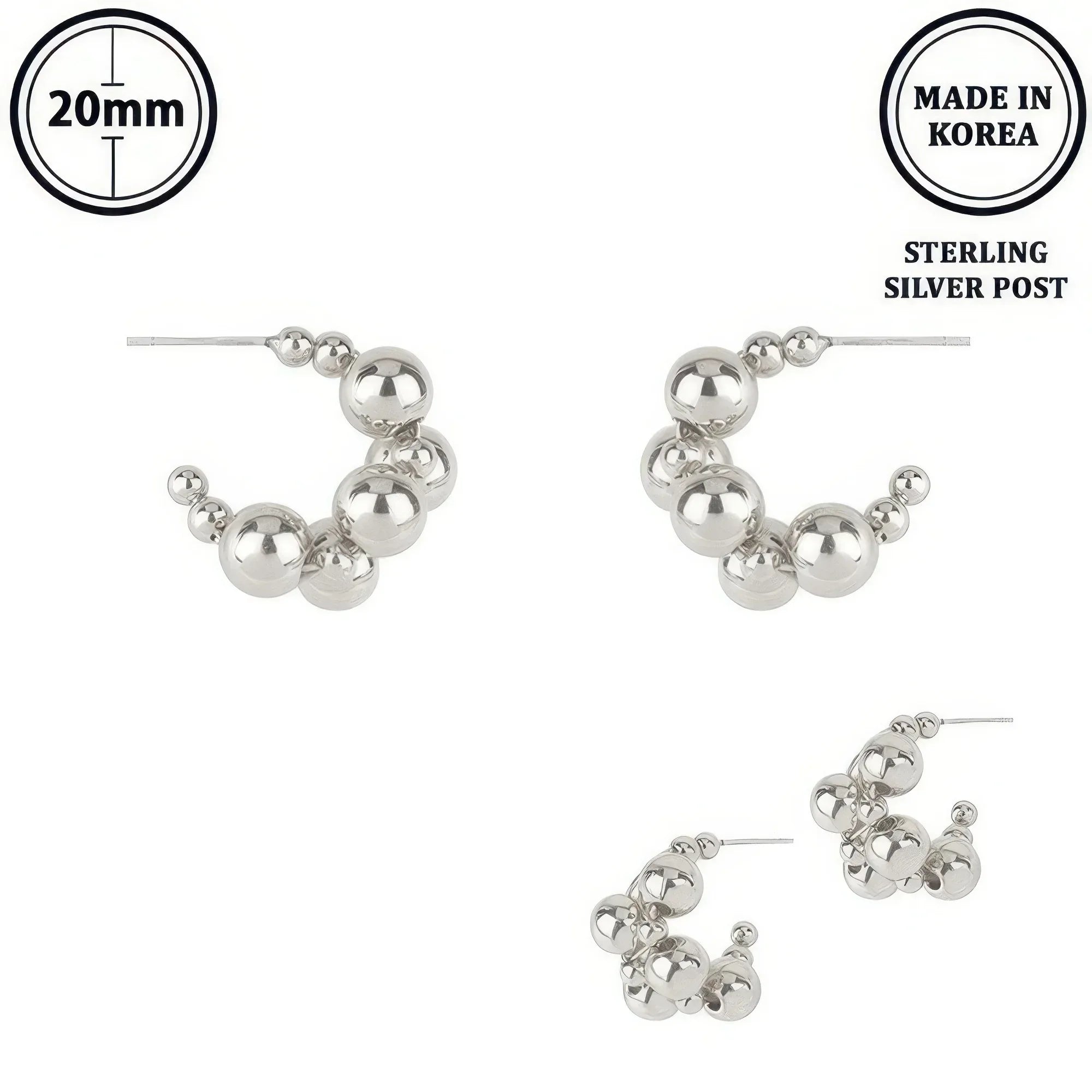 Flash-plated Beaded Ball Hoop Earrings Secondary image