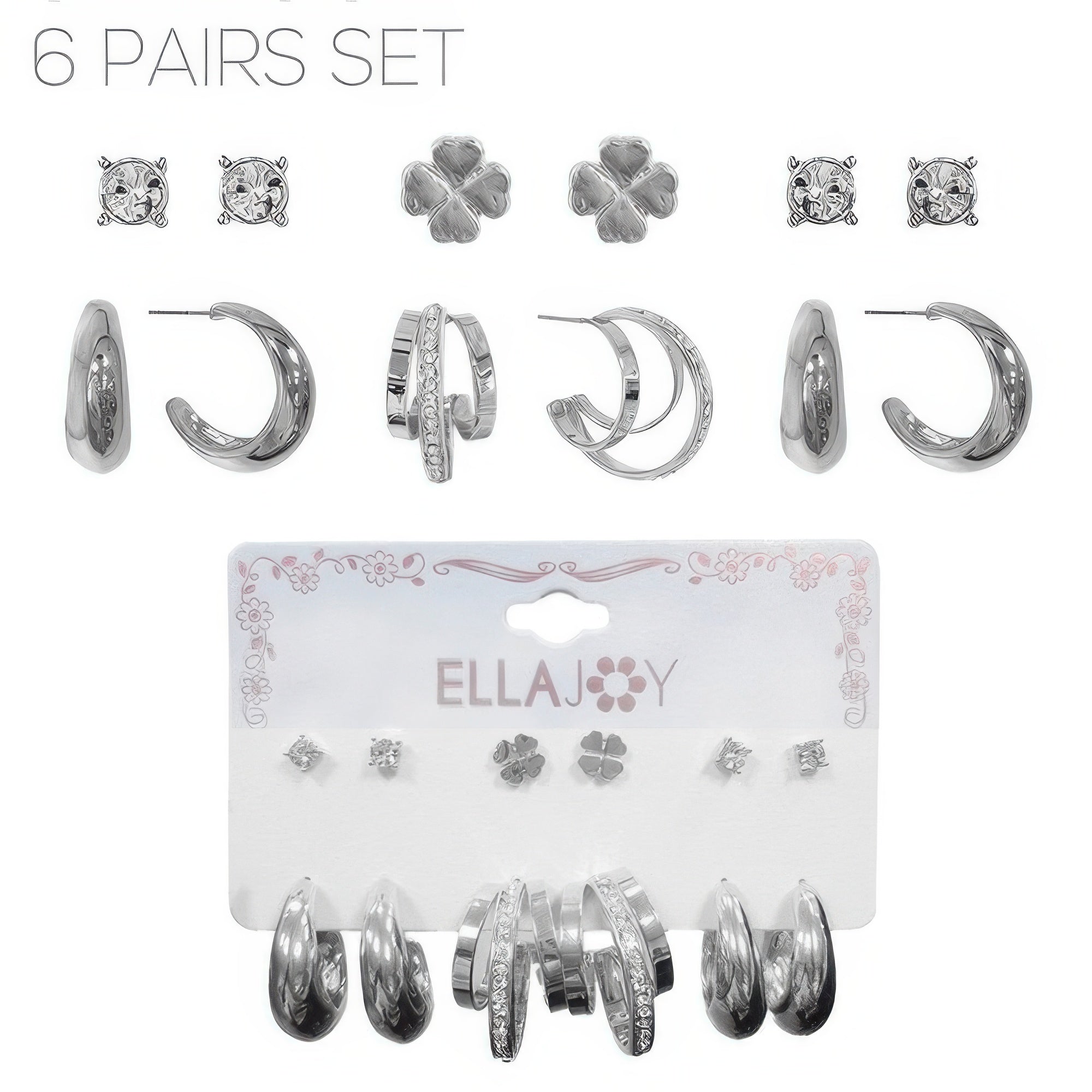 6 Pair Hoop And Stud Earring Set Secondary image
