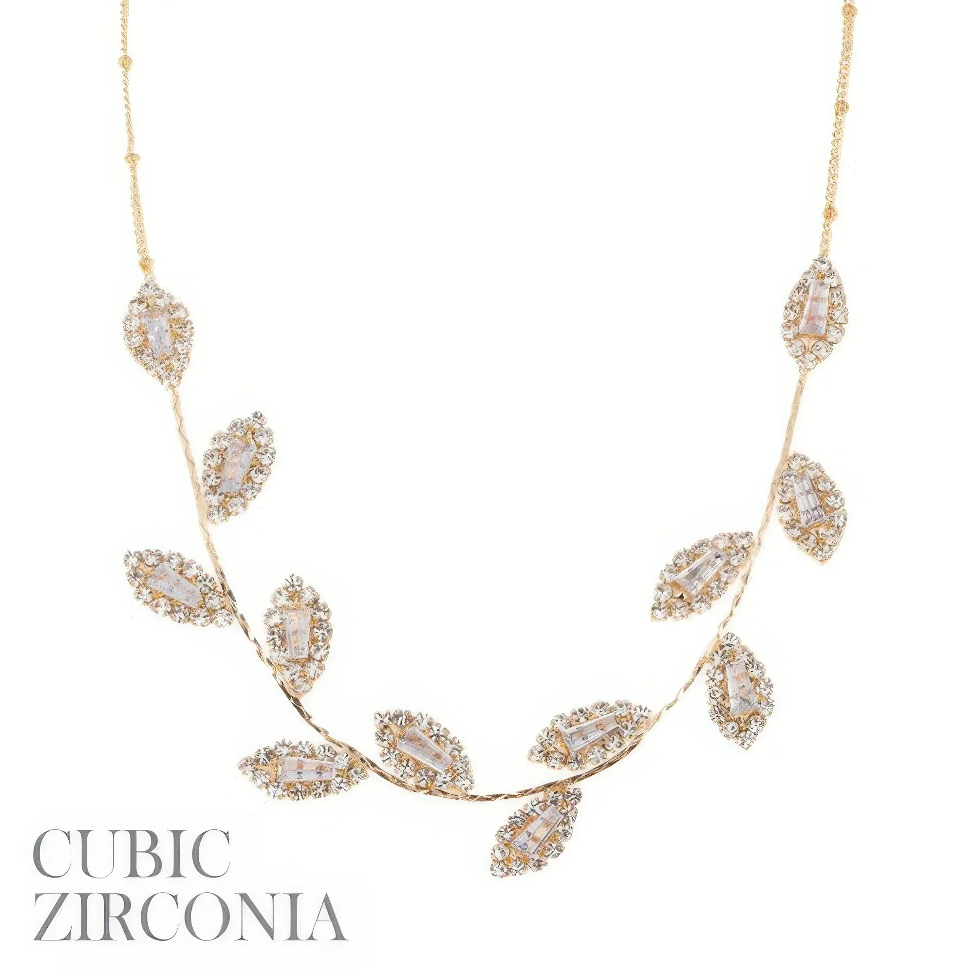 Cz Pave Leaf Chain Necklace | Mixtshop LLC Main image