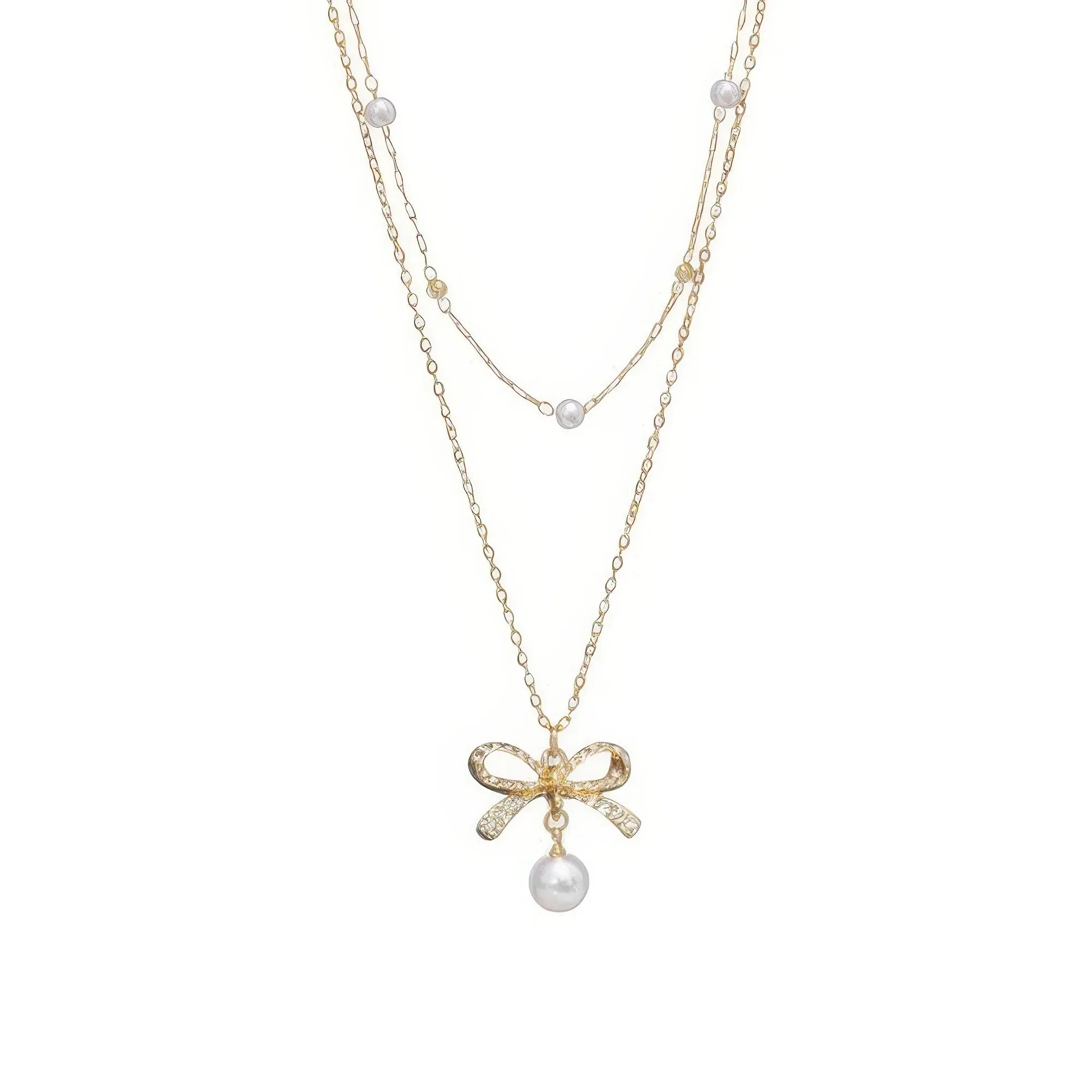 Dual-strand Jewled Bow Pendant Necklace Secondary image
