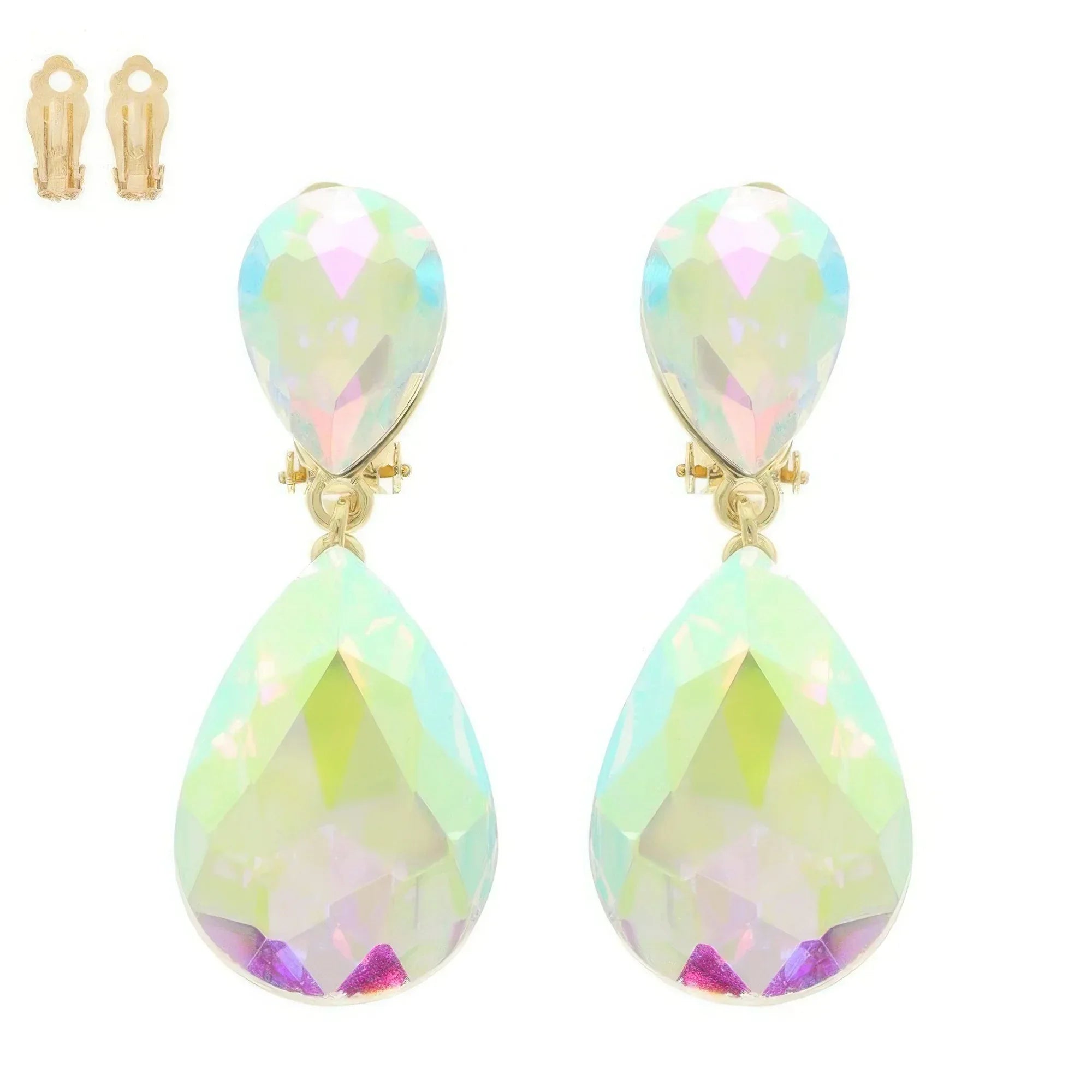 Teardrop-cut Crystal Clip On Earrings Secondary image