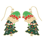 Christmas Tree With Elf Enamel Earrings | Mixtshop LLC