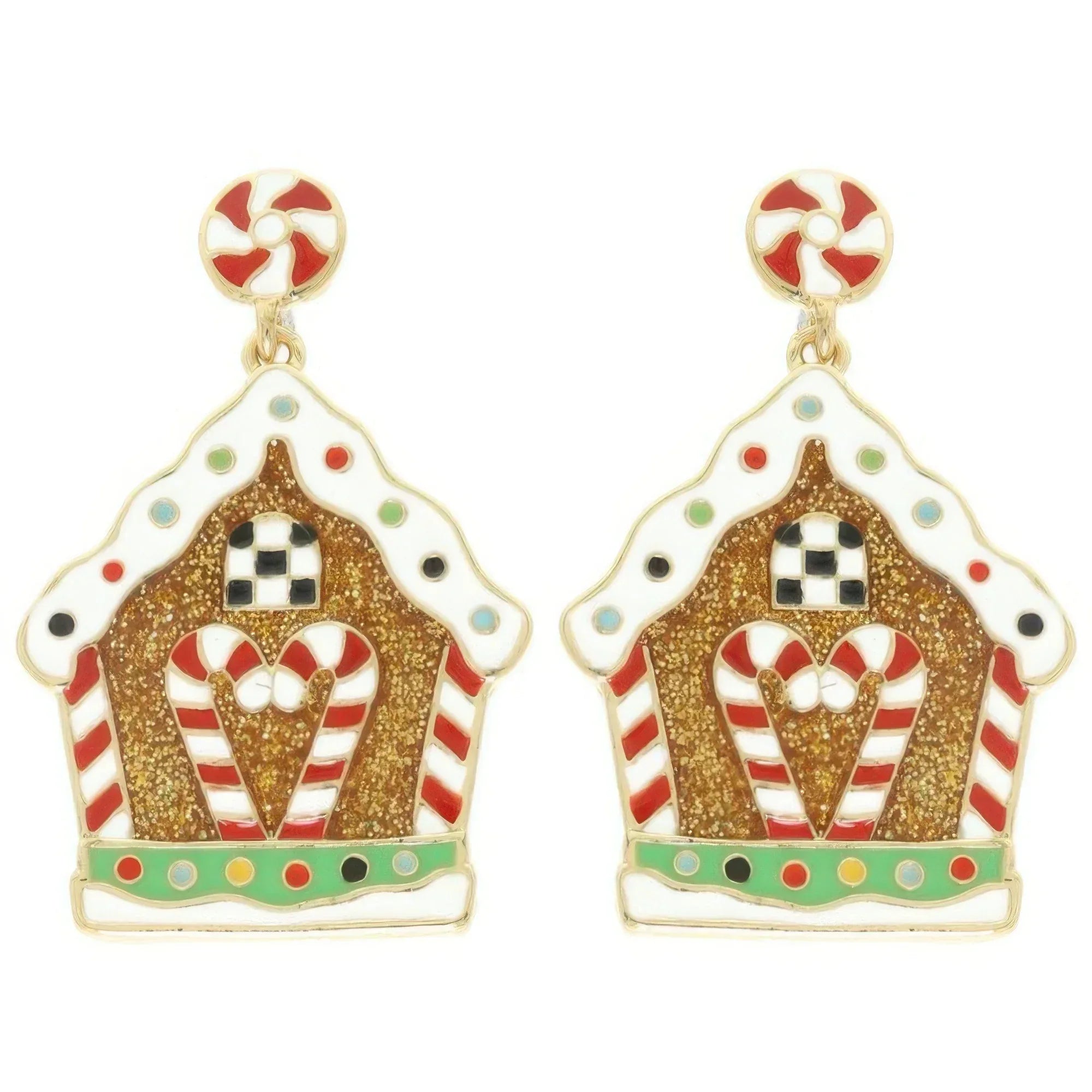 Christmas Enamel Gingerbread House Earrings Secondary image