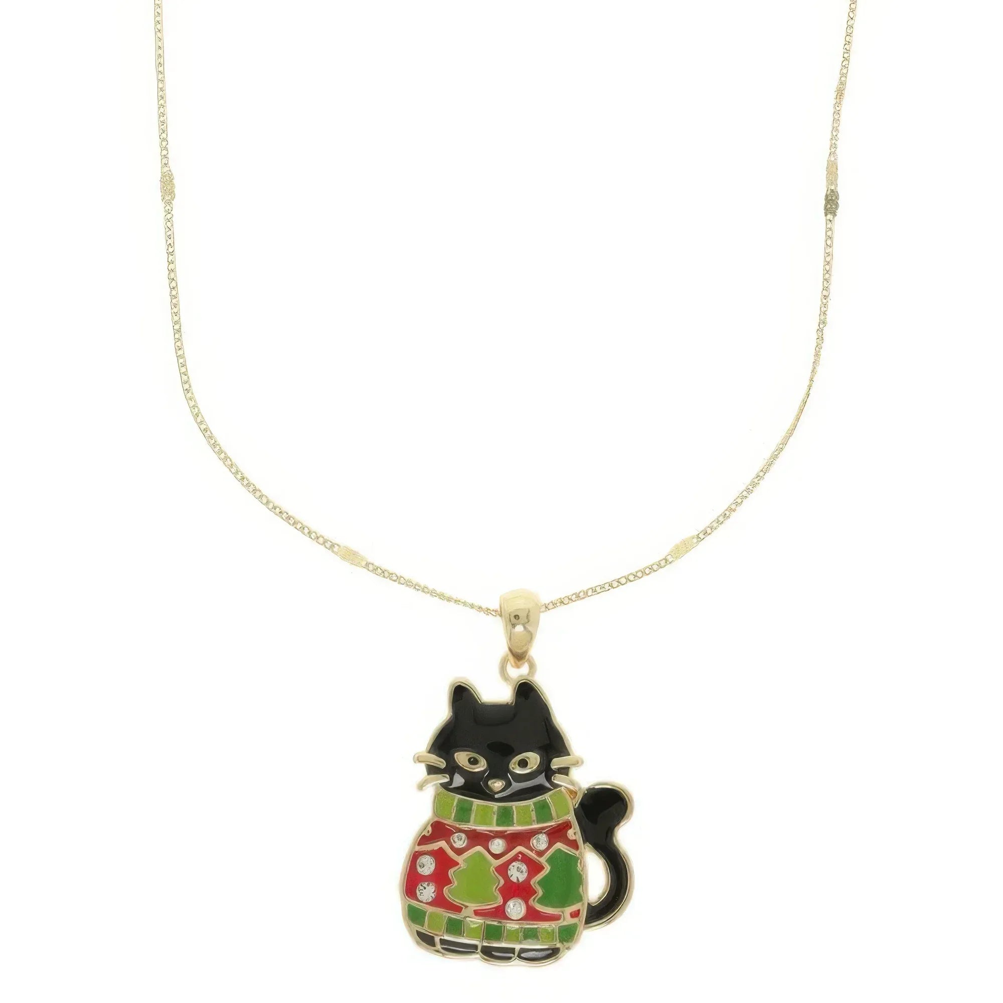 Christmas Cat In Ugly Sweater Pendant Necklace | Mixtshop LLC
