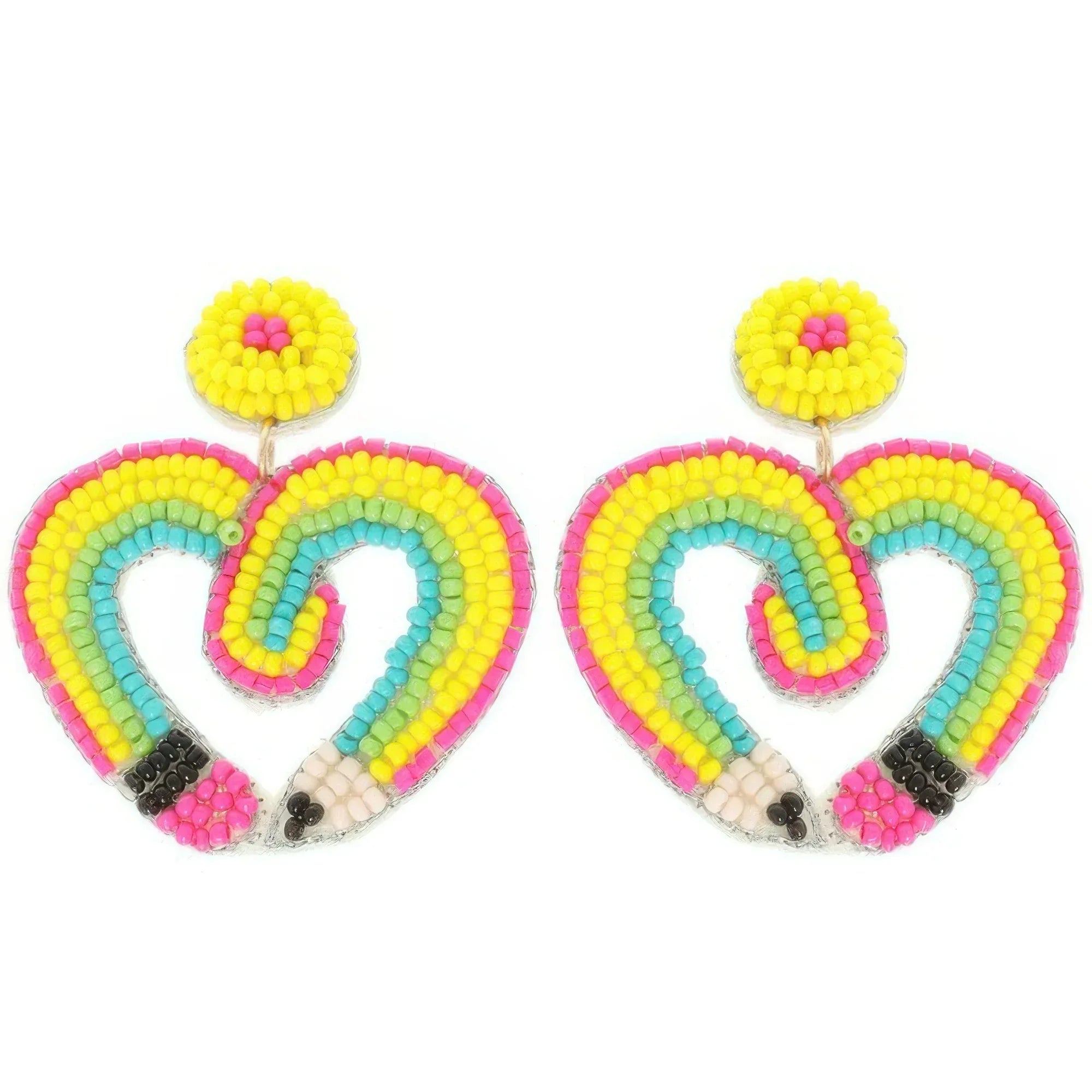 Heart Shaped Pencil Seed Beaded Earrings Secondary image