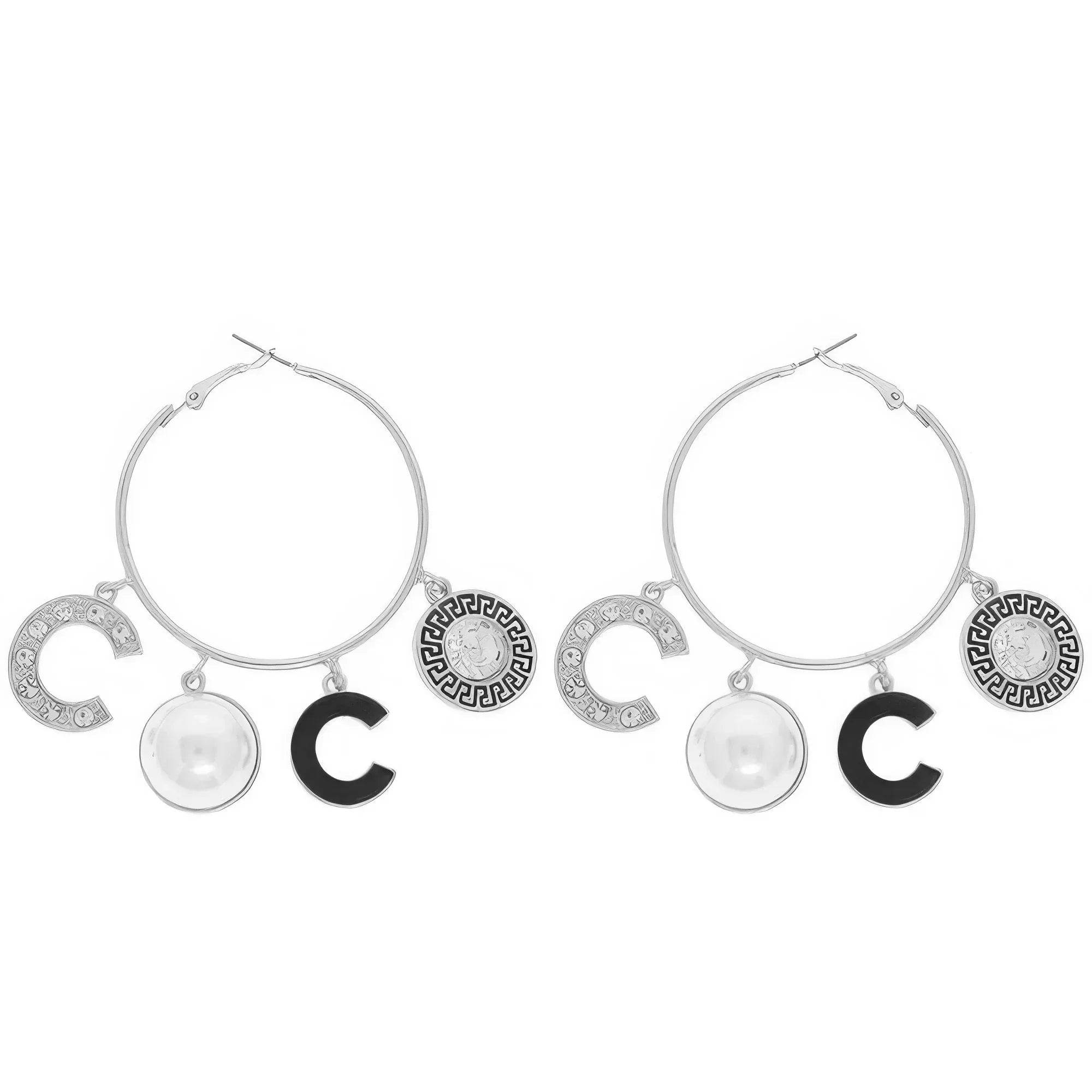 Fashionista Greek Key Jeweled Charm Hoop Earrings | Mixtshop LLC