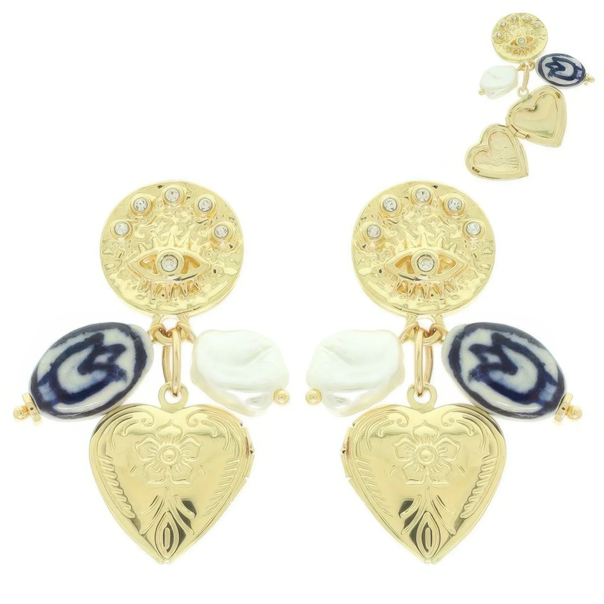 Evil Eye Heart Theme Charm Earrings Secondary image