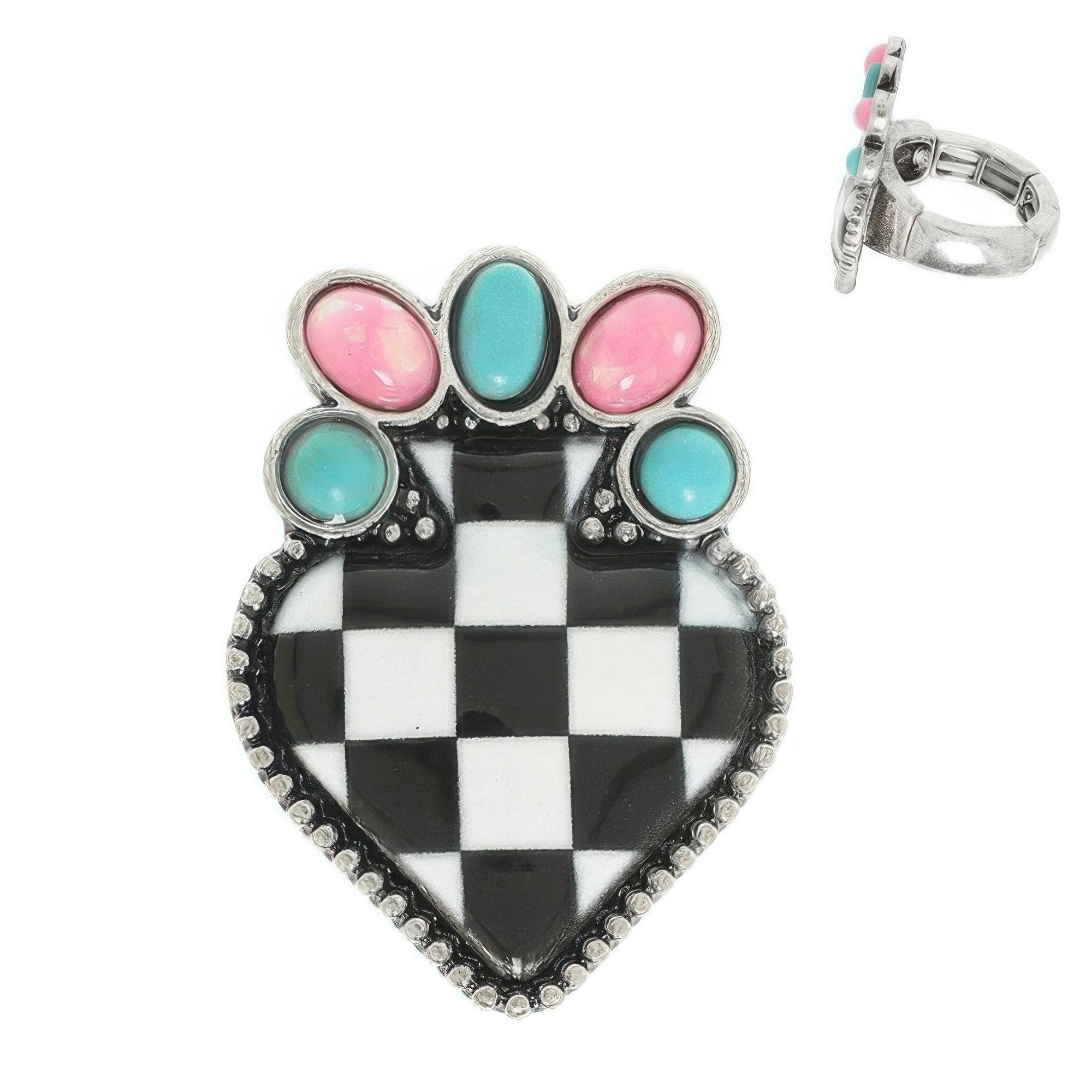 Western Turquoise Embellished Heart Ring Secondary image