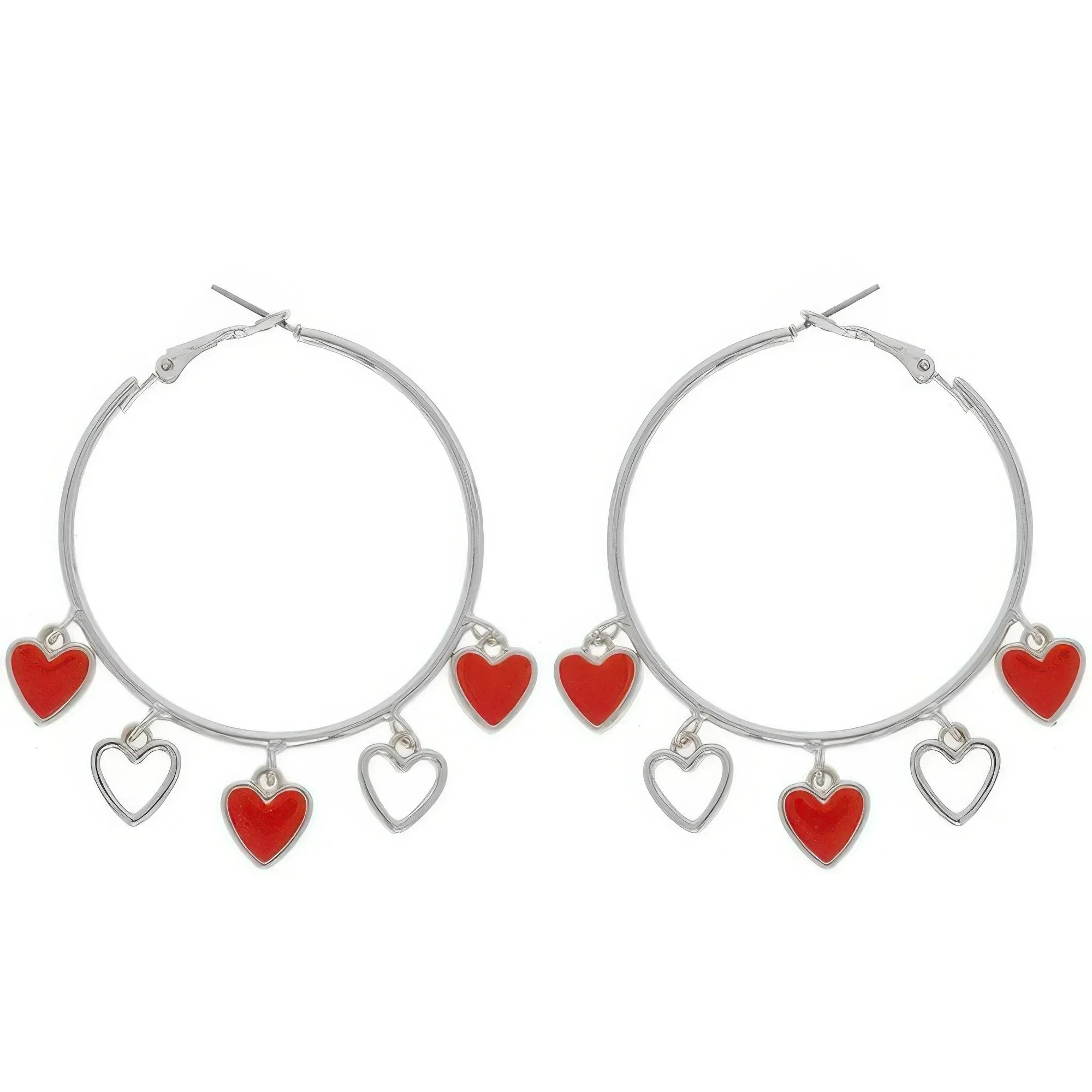 Red Acetate Resin Heart Charm Hoop Earrings Secondary image