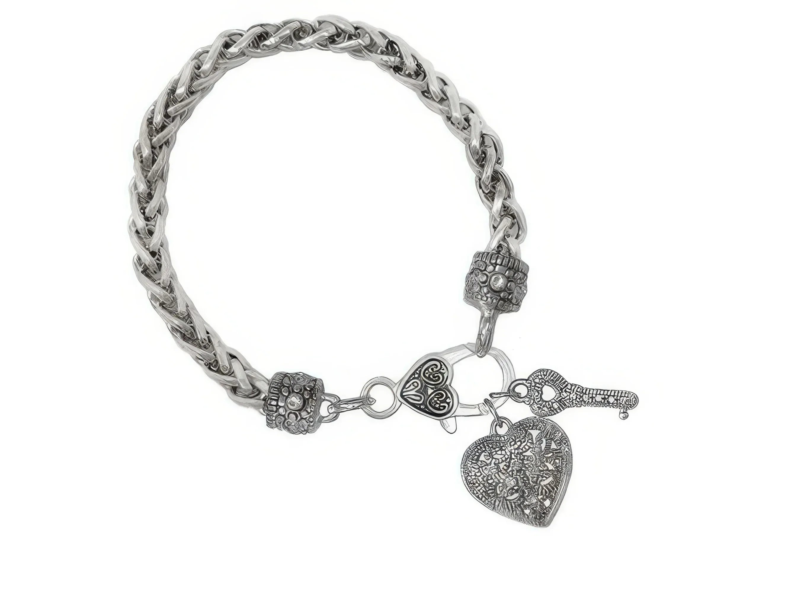 Filigree Heart And Key Charm Chain Bracelet | Mixtshop LLC Main image