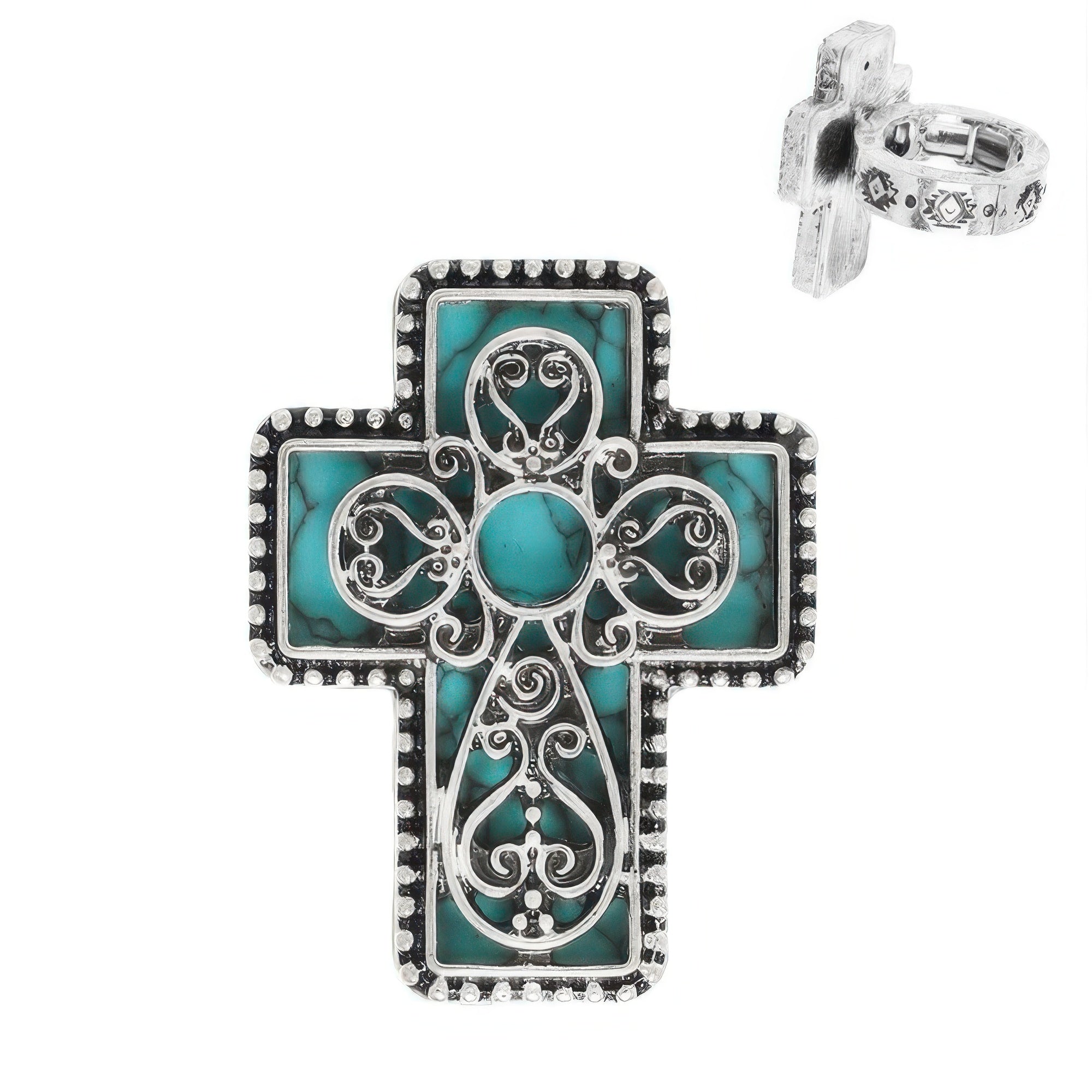 Western Turquoise Cross Stretch Ring Secondary image