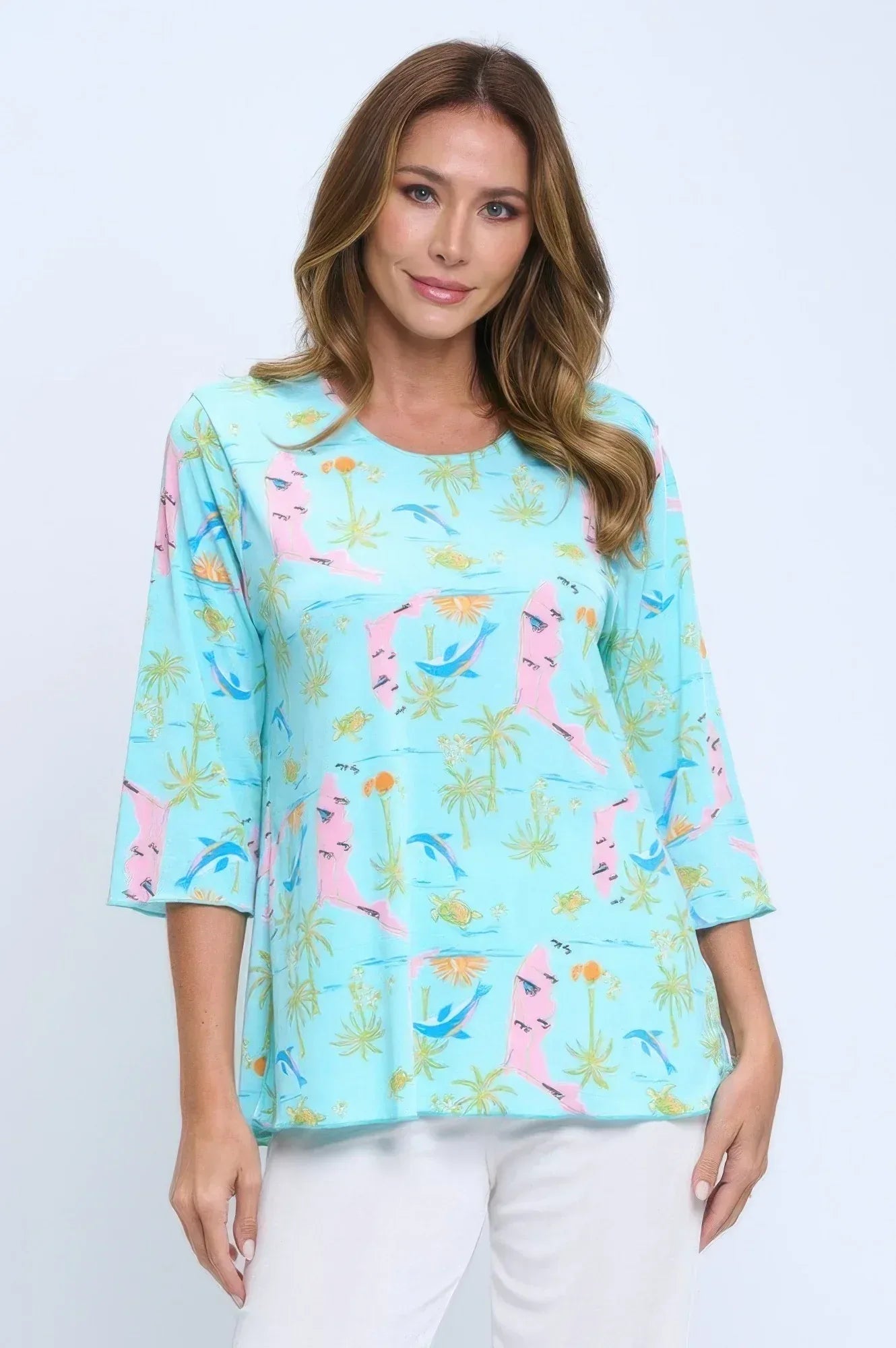 Quarter Sleeve Soft Round Neck Merrow Top | Mixtshop LLC Main image
