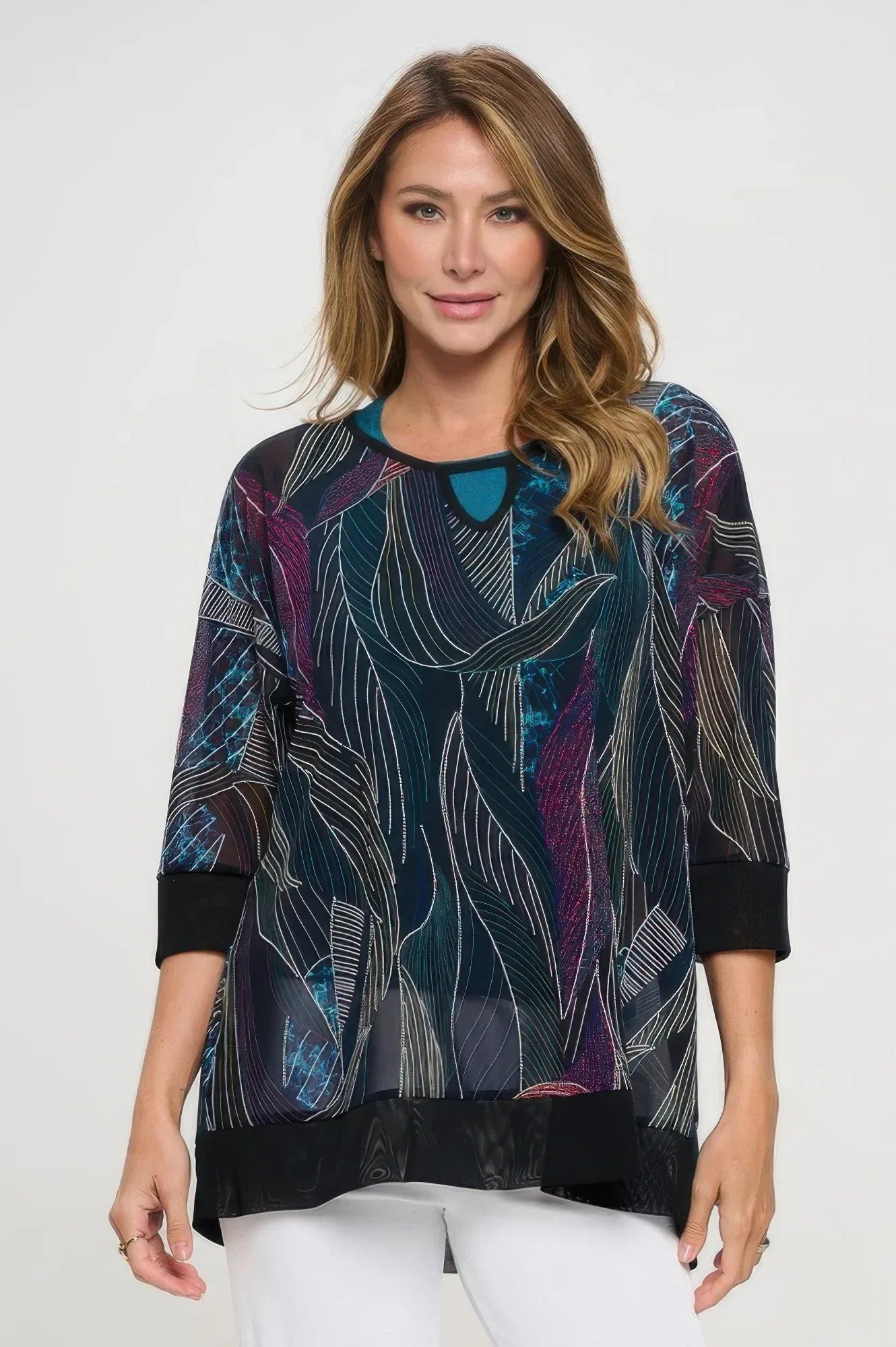 Mesh Romance Key-hole Contrast Top | Mixtshop LLC Main image