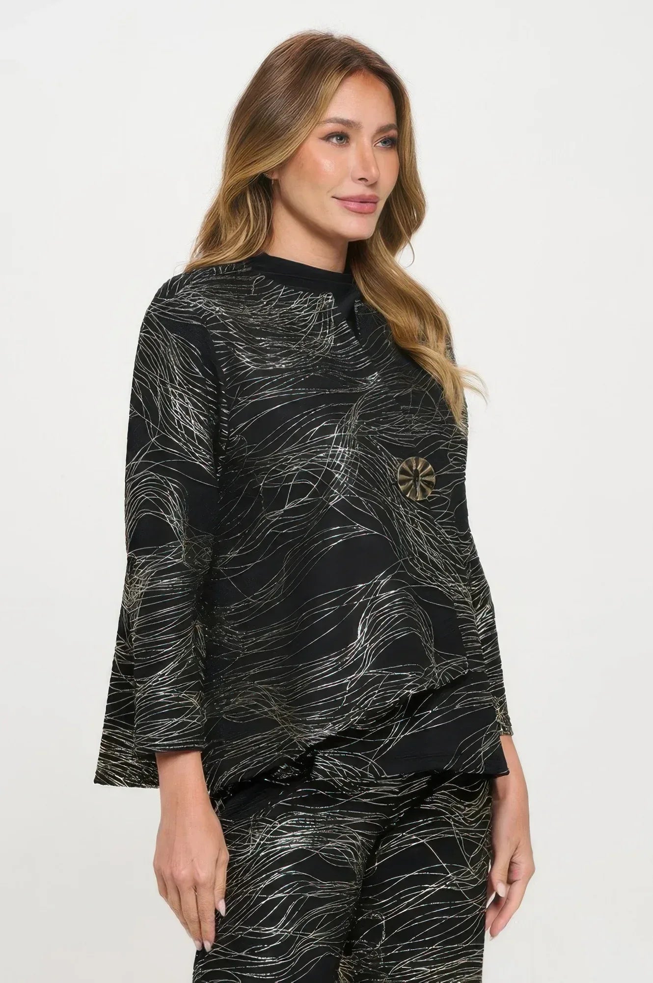 Plus Size Fukuro Jacquard Button Jacket W/foil | Mixtshop LLC