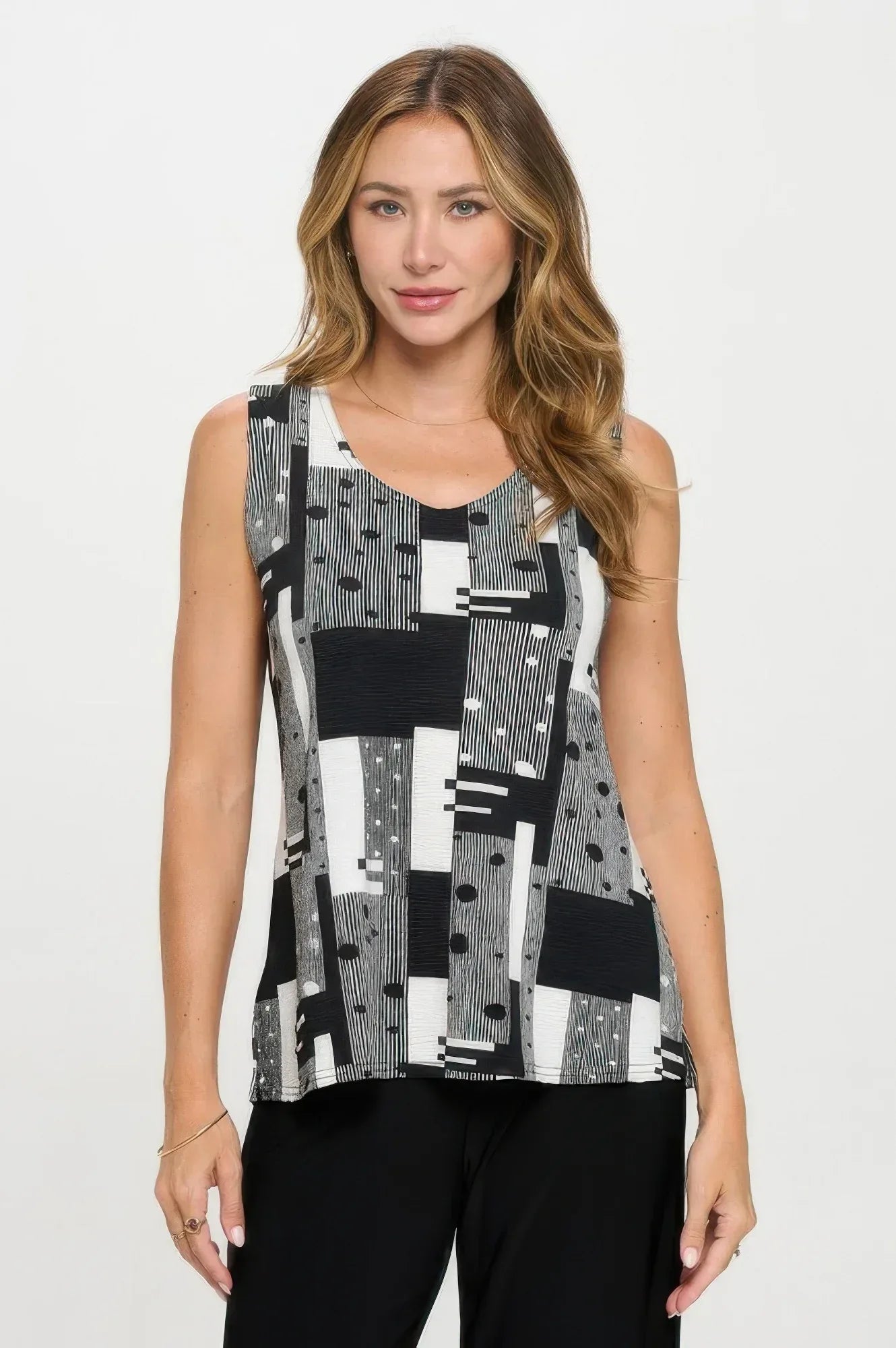 Venechia Pleated Print Sleeveless Tank Top | Mixtshop LLC Main image