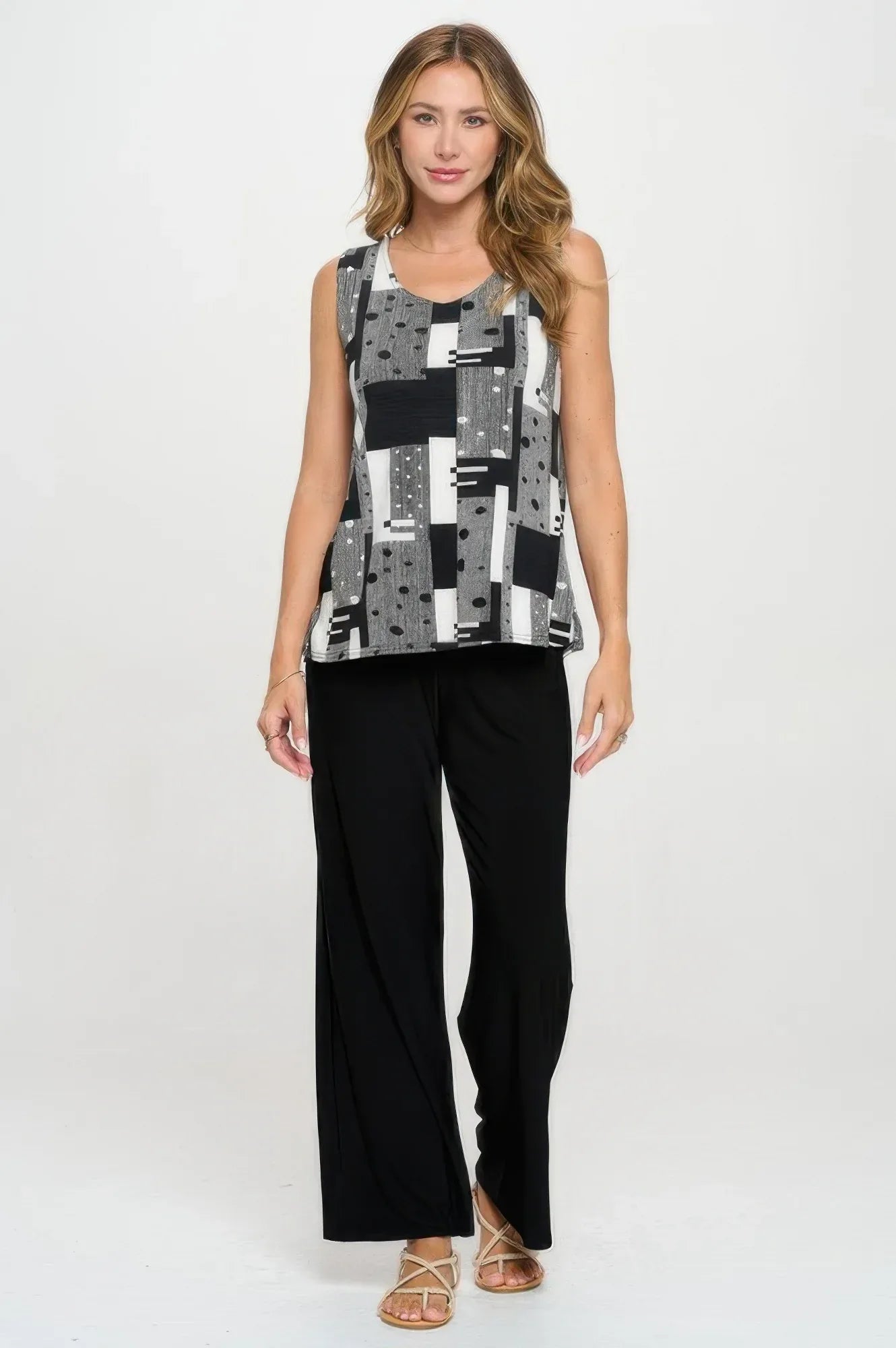 Venechia Pleated Print Sleeveless Tank Top | Mixtshop LLC