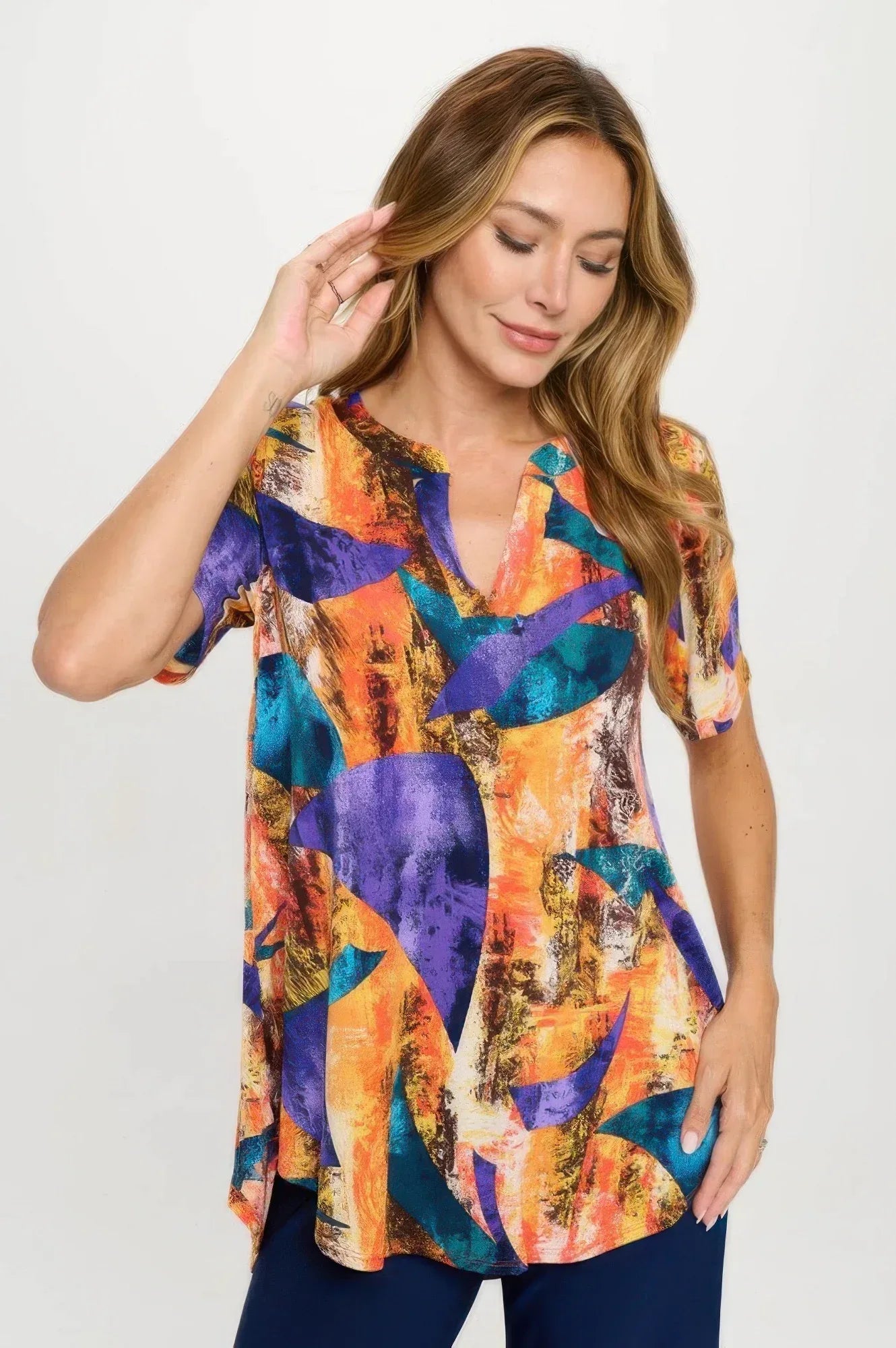 Short Sleeve V-neck Notch Top | Mixtshop LLC