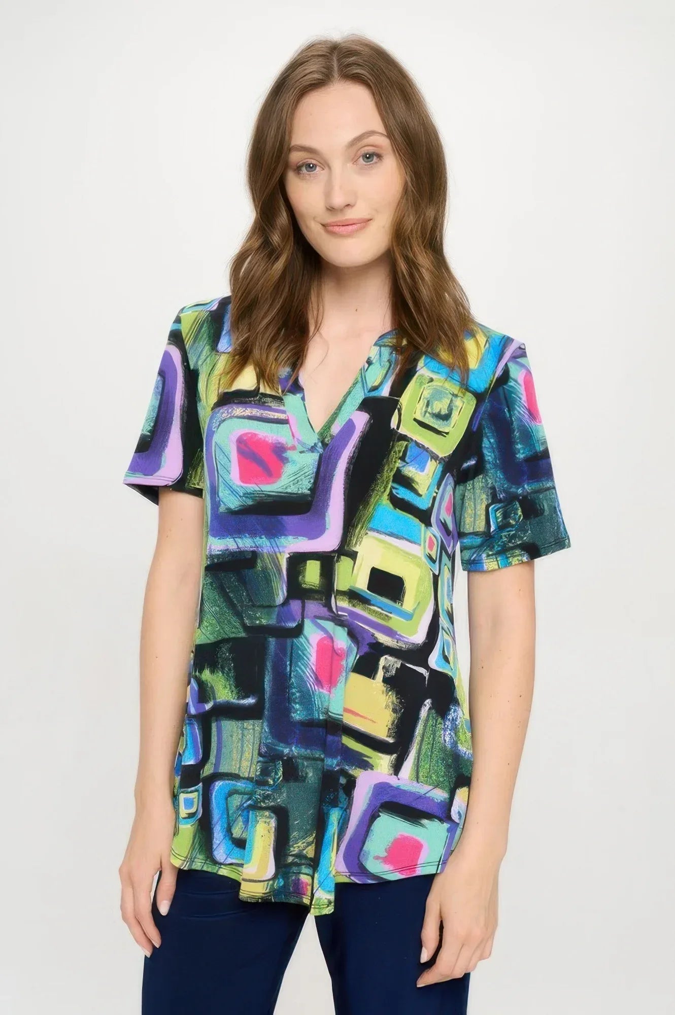 Short Sleeve V-neck Notch Top | Mixtshop LLC Main image