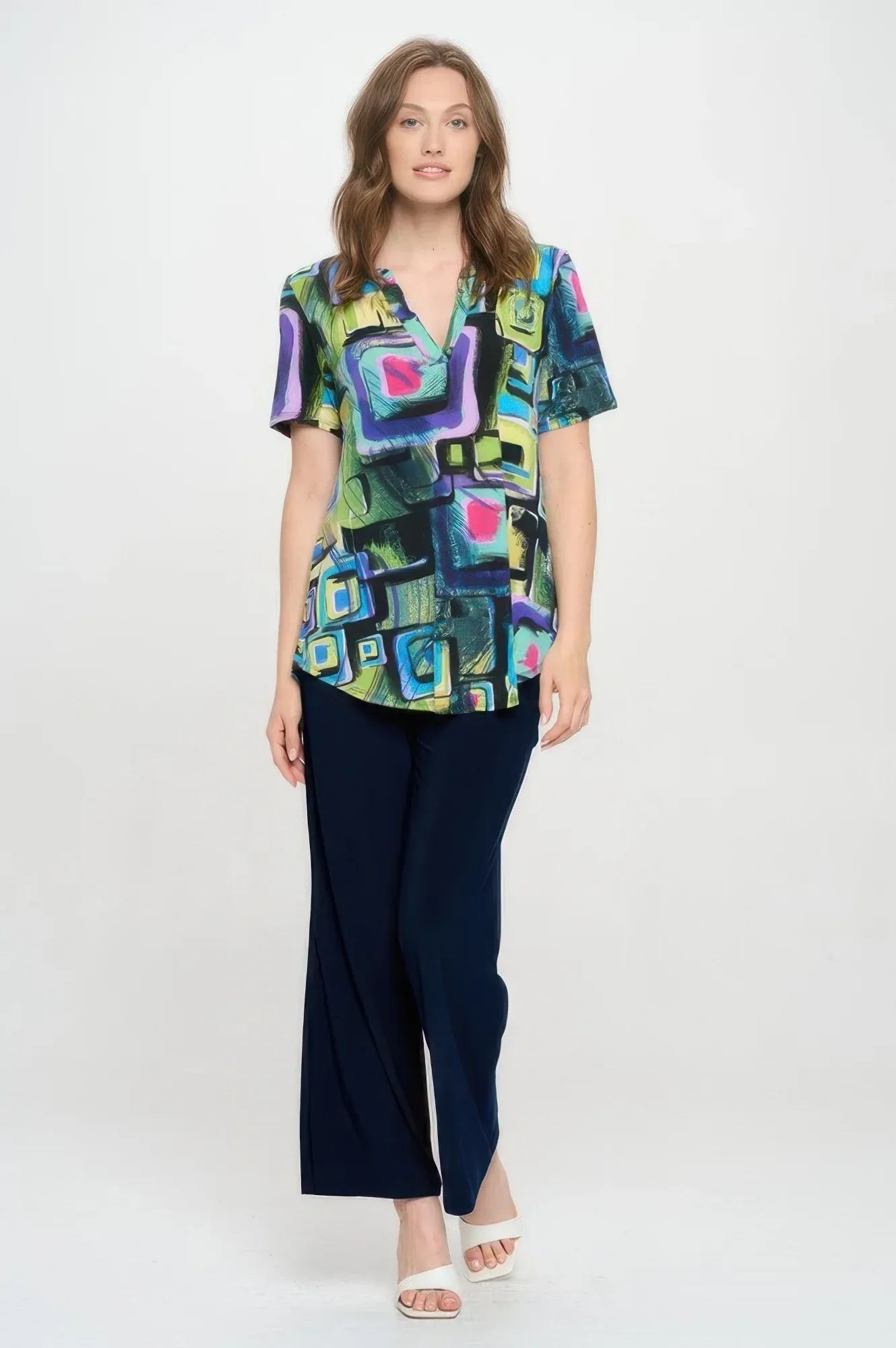 Short Sleeve V-neck Notch Top | Mixtshop LLC