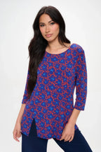 Plus Size Round Neck 3/4 Sleeve Slit Top | Mixtshop LLC