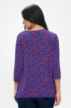 Plus Size Round Neck 3/4 Sleeve Slit Top | Mixtshop LLC