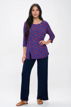 Plus Size Round Neck 3/4 Sleeve Slit Top | Mixtshop LLC