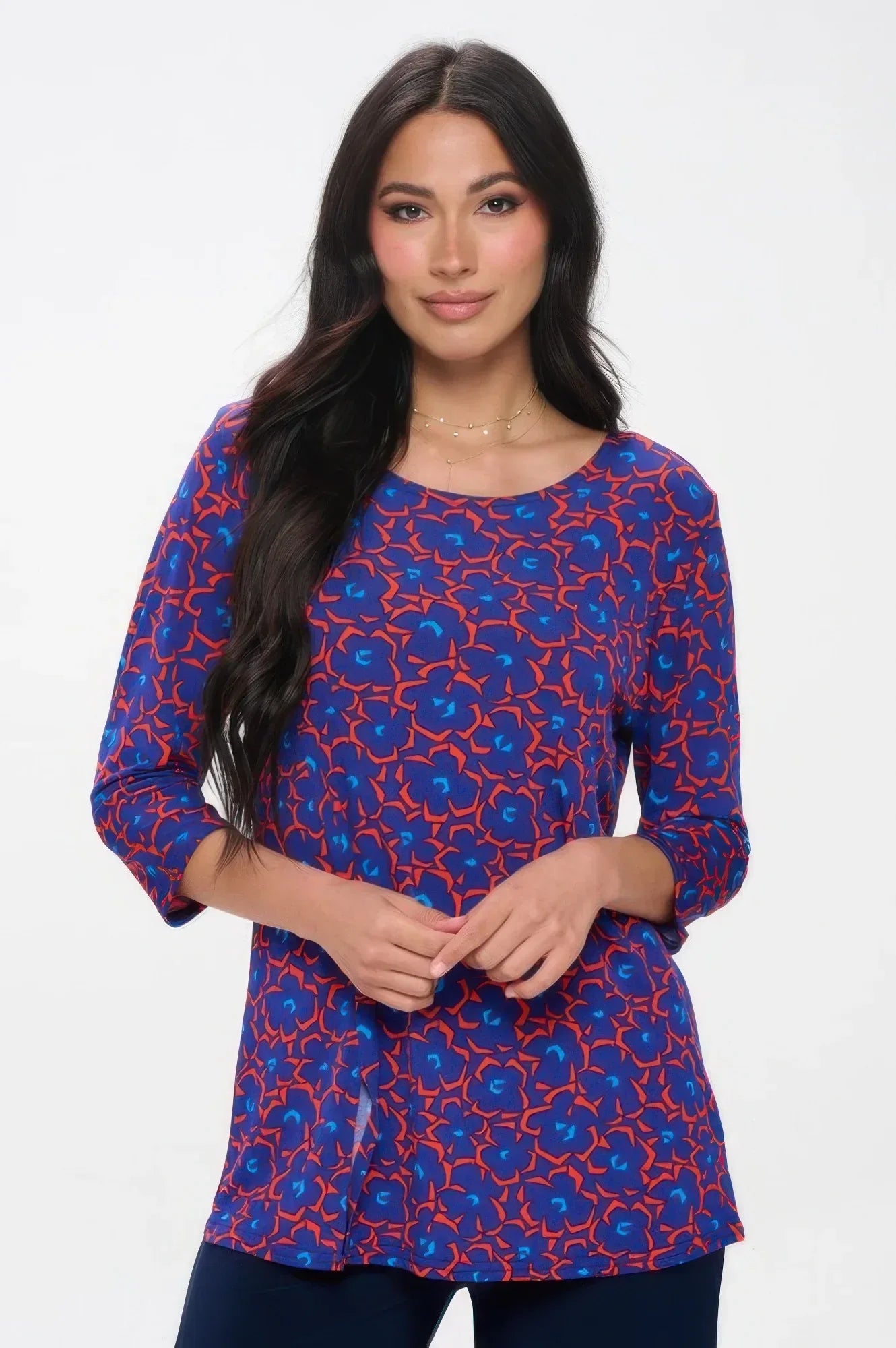 Hit Round Neck 3/4 Sleeve Slit Top | Mixtshop LLC Main image