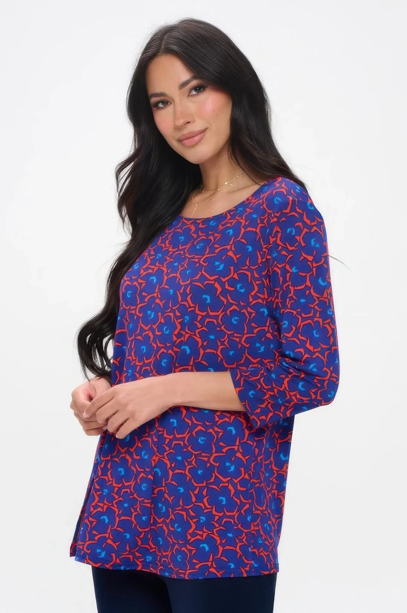 Hit Round Neck 3/4 Sleeve Slit Top Secondary image