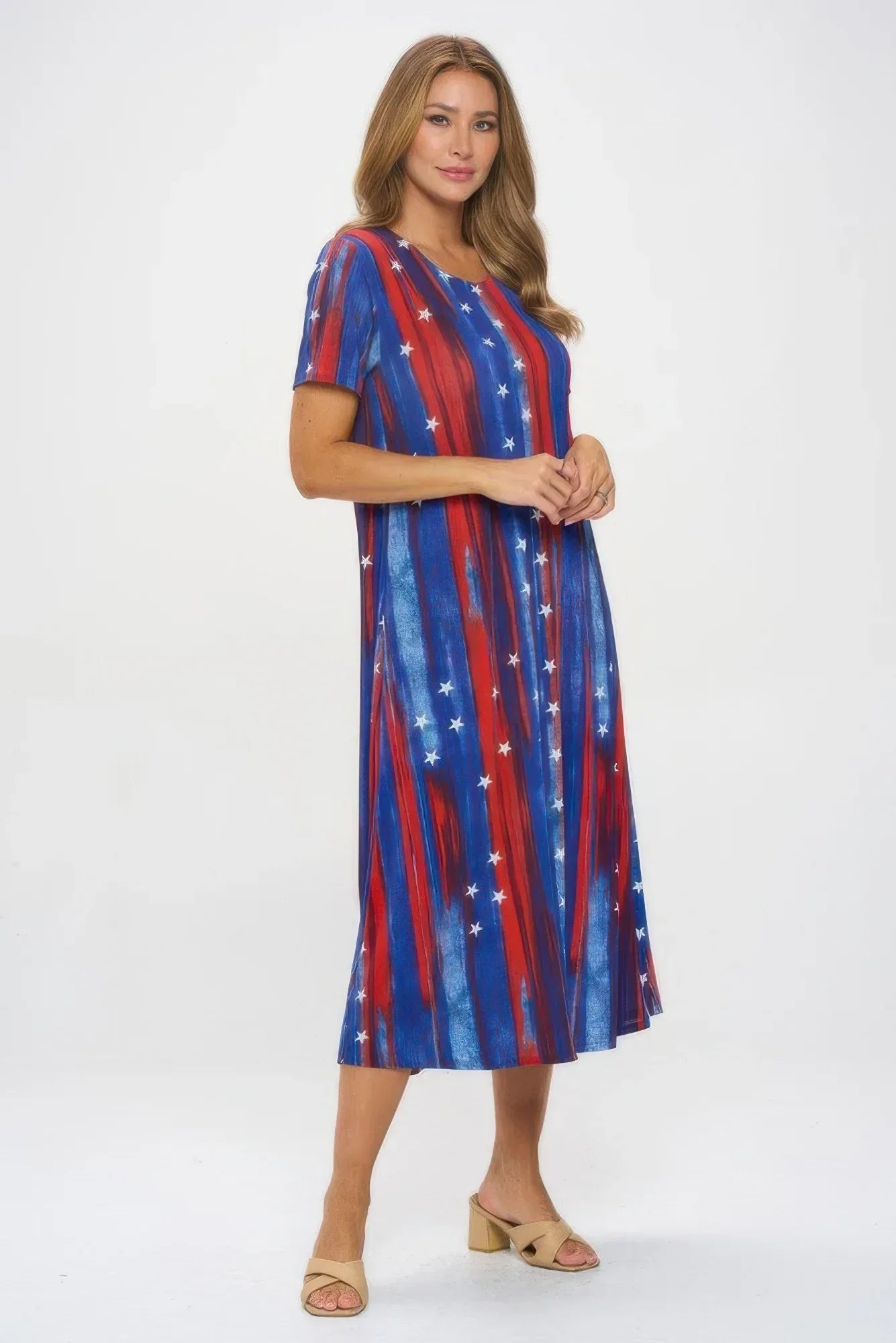 American Flag Print Short Sleeve Long Dress Secondary image