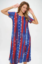 American Flag Print Short Sleeve Long Dress | Mixtshop LLC