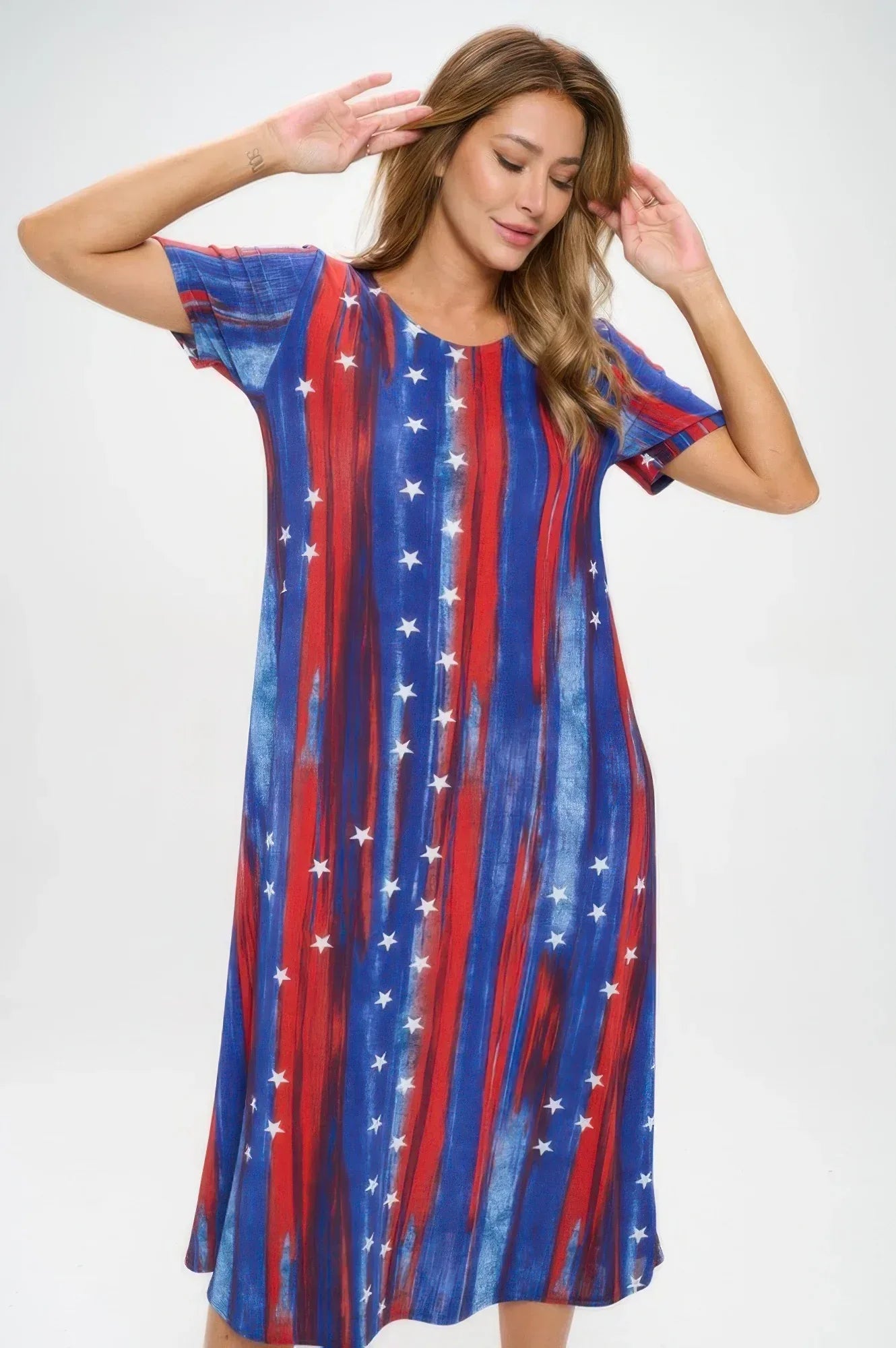 American Flag Print Short Sleeve Long Dress | Mixtshop LLC