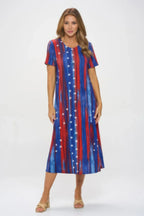 American Flag Print Short Sleeve Long Dress | Mixtshop LLC
