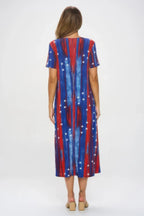 American Flag Print Short Sleeve Long Dress | Mixtshop LLC