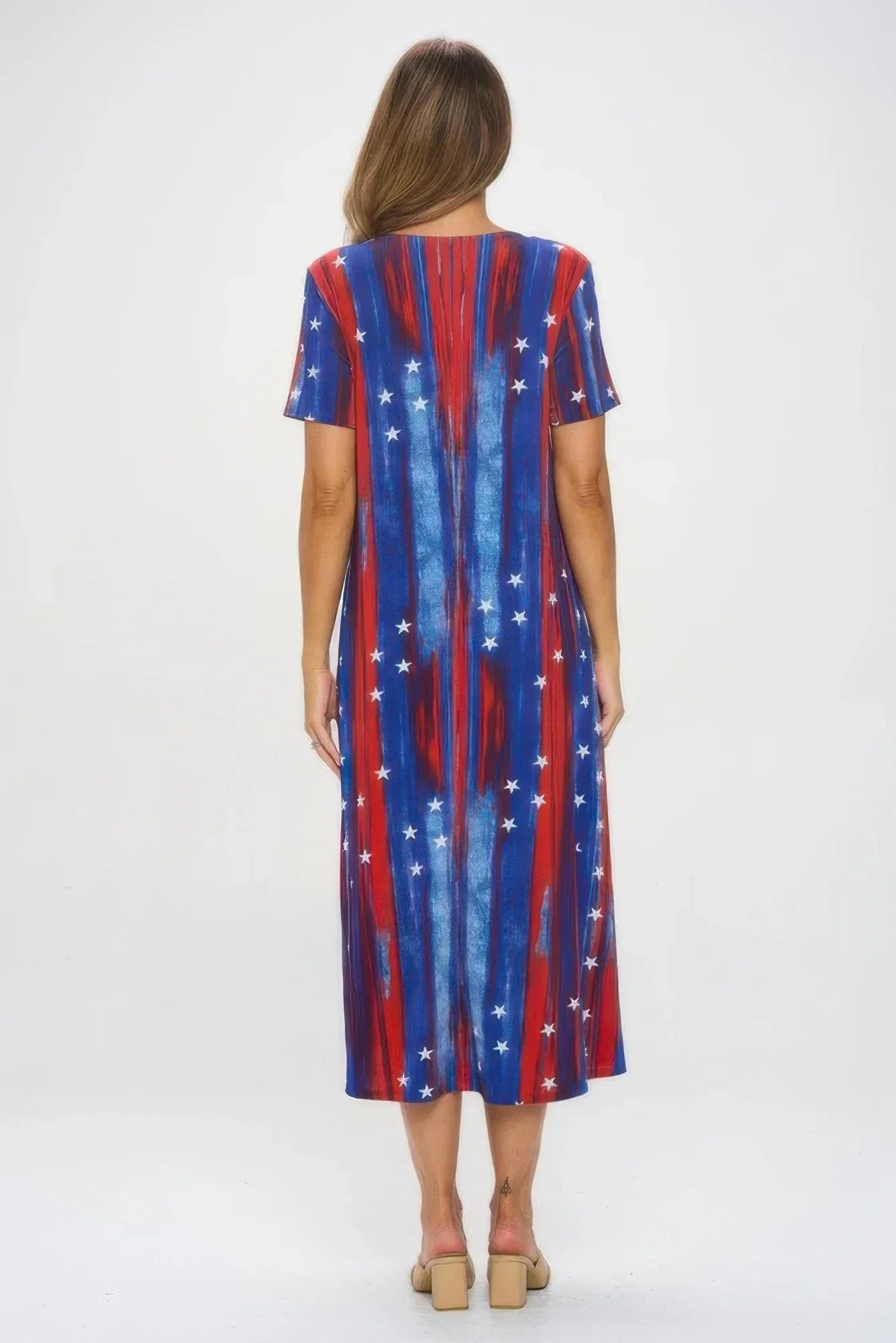 American Flag Print Short Sleeve Long Dress | Mixtshop LLC