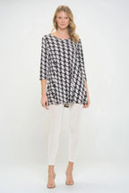 Houndstooth Print Ity Fabric Quarter Sleeve Top | Mixtshop LLC