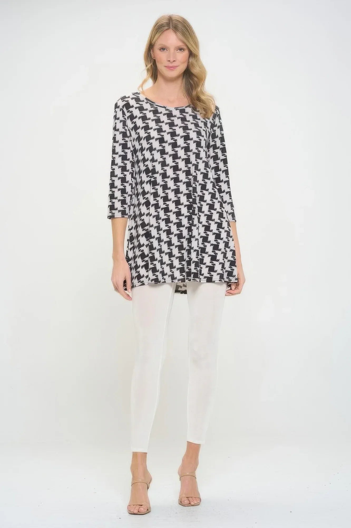 Houndstooth Print Ity Fabric Quarter Sleeve Top | Mixtshop LLC