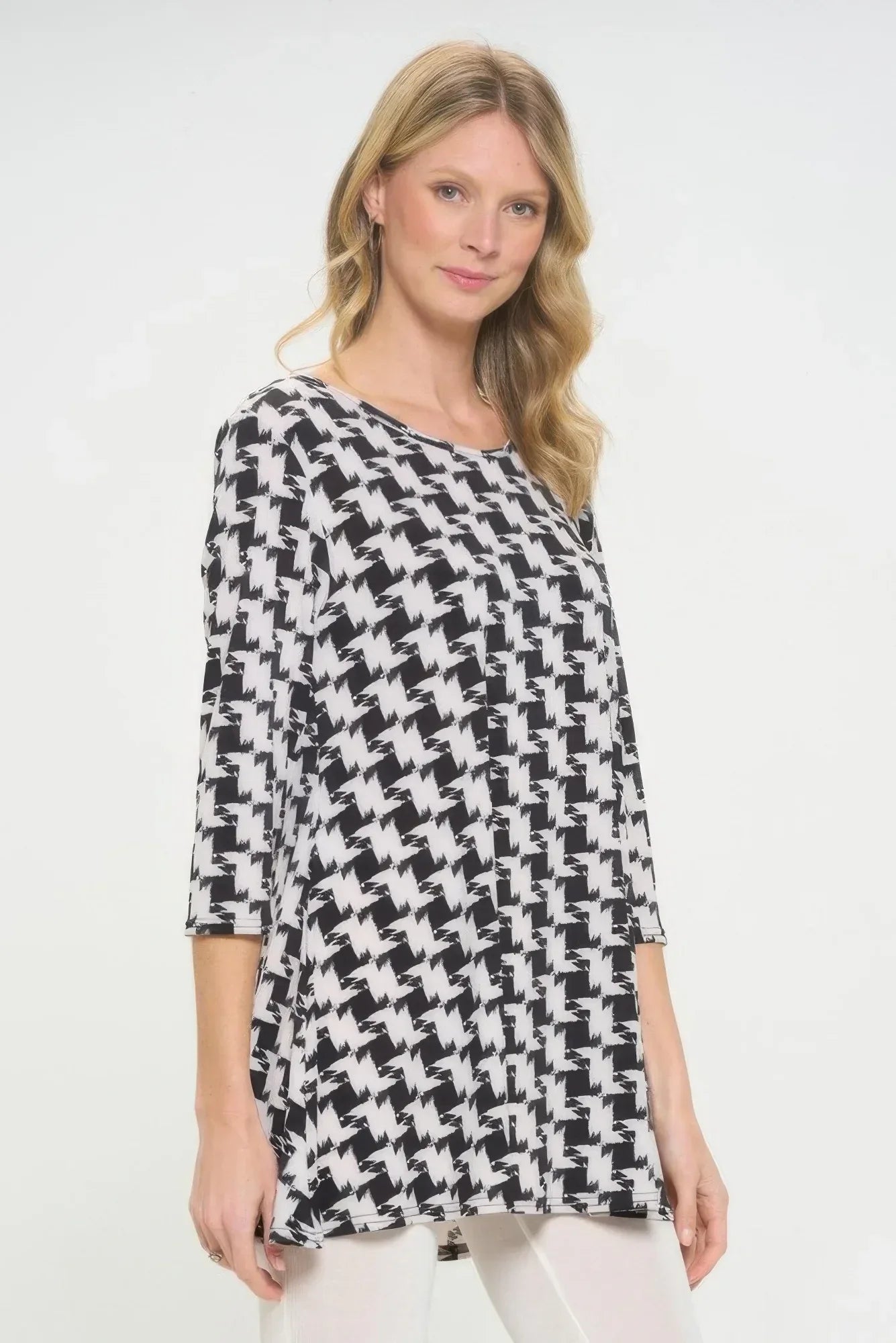 Houndstooth Print Ity Fabric Quarter Sleeve Top | Mixtshop LLC