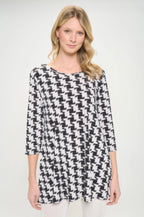 Houndstooth Print Ity Fabric Quarter Sleeve Top | Mixtshop LLC