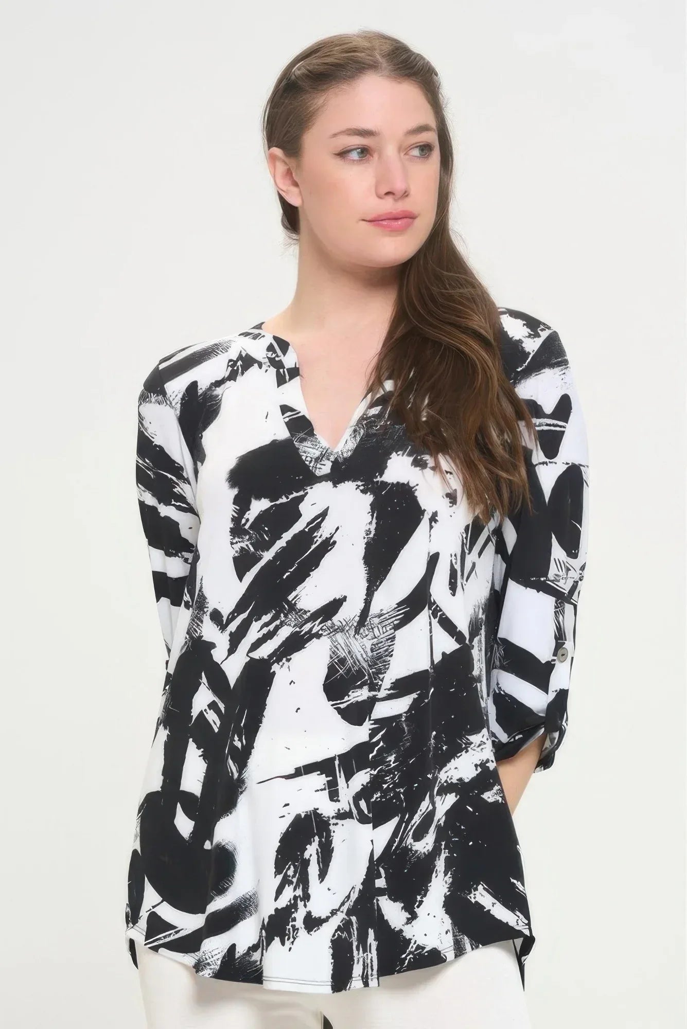 Hit Notch Neck Rolled Sleeve Top | Mixtshop LLC Main image