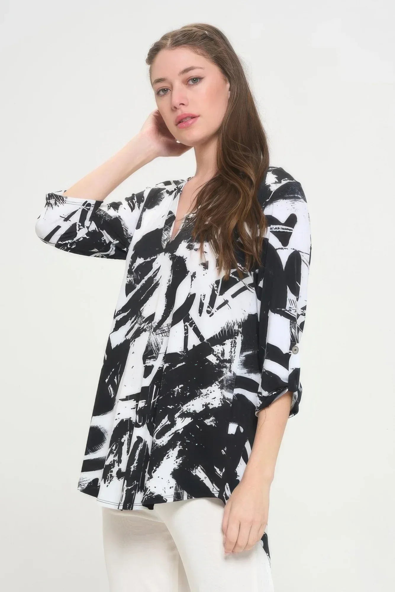 Hit Notch Neck Rolled Sleeve Top | Mixtshop LLC