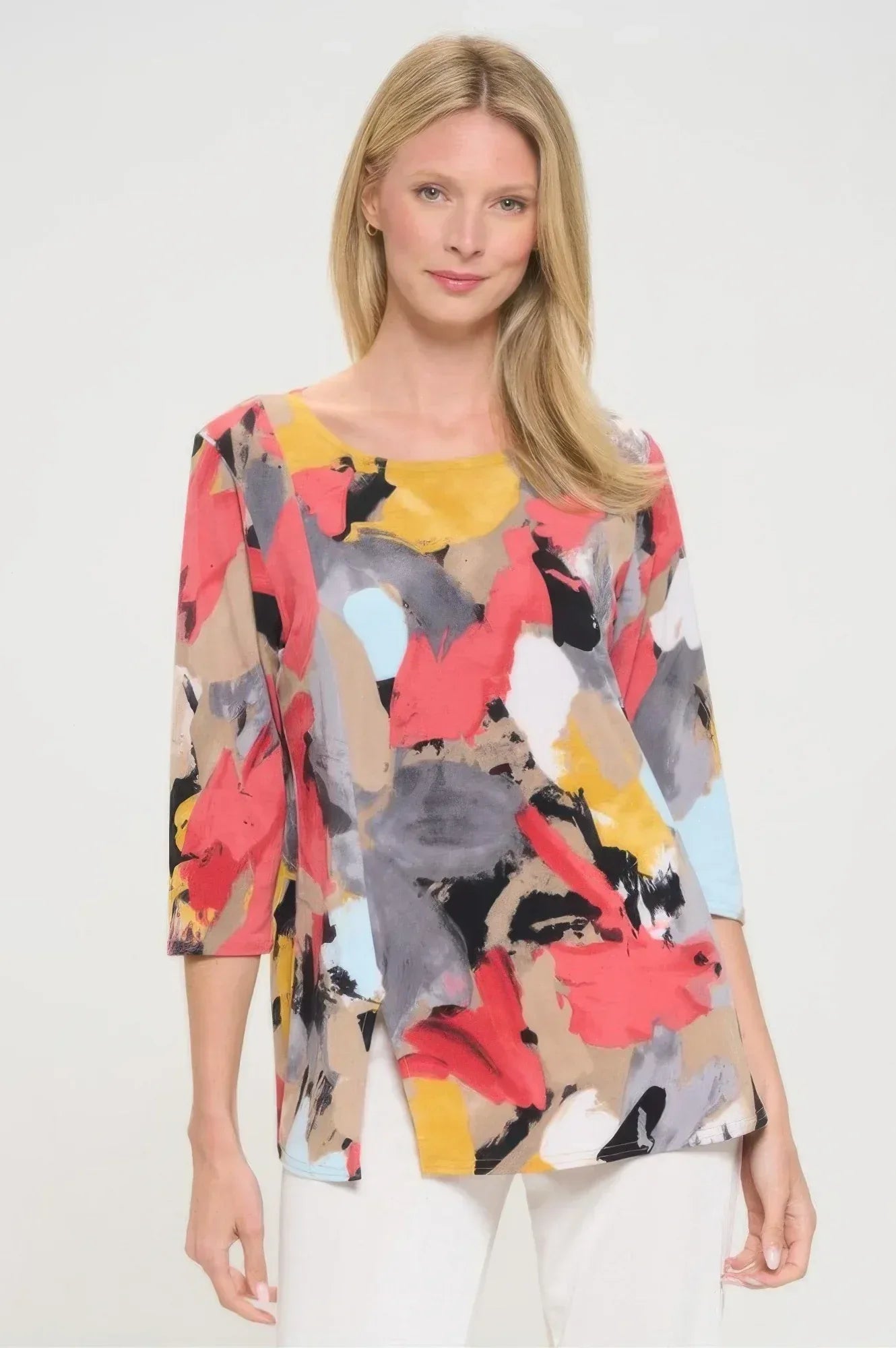 Hit Round Neck 3/4 Sleeve Slit Top | Mixtshop LLC
